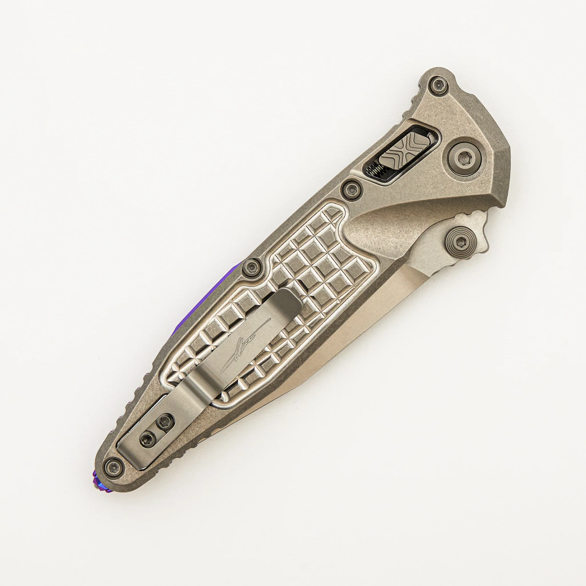 "Marfione Select" Socom RAM-LOK Spear Point Stonewash Finish Frag Pattern Titanium w/ Purple Titanium Accents 160RL-10FRMS4 - Image 4