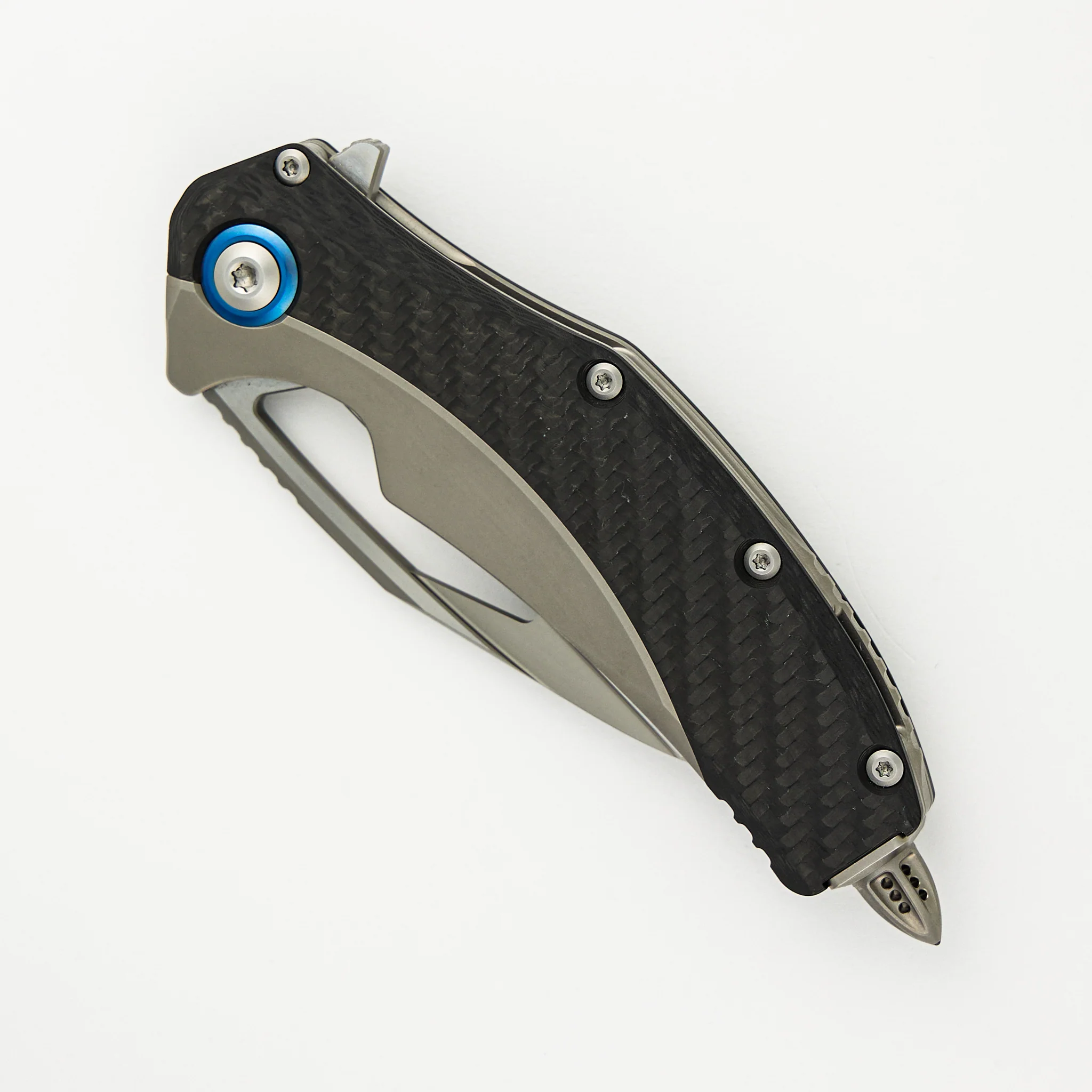 Matrix Titanium Handle Bead Blast Standard Blue Titanium Pivot Collar Carbon Fiber Scales 165C-7 CFTI - Image 3