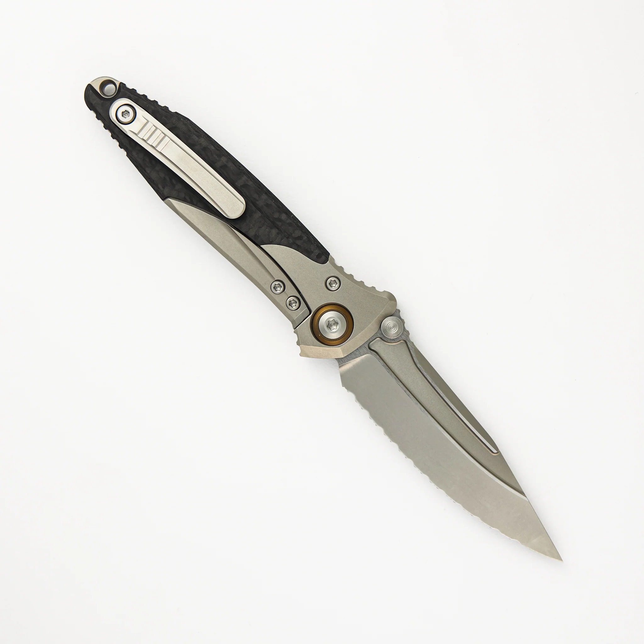 Socom Bravo Mini S/E Titanium/Carbon Fiber Handle Bead Blast Standard Fully Serrated Bronze Titanium Pivot Collar 260M-9CFTI - Image 2