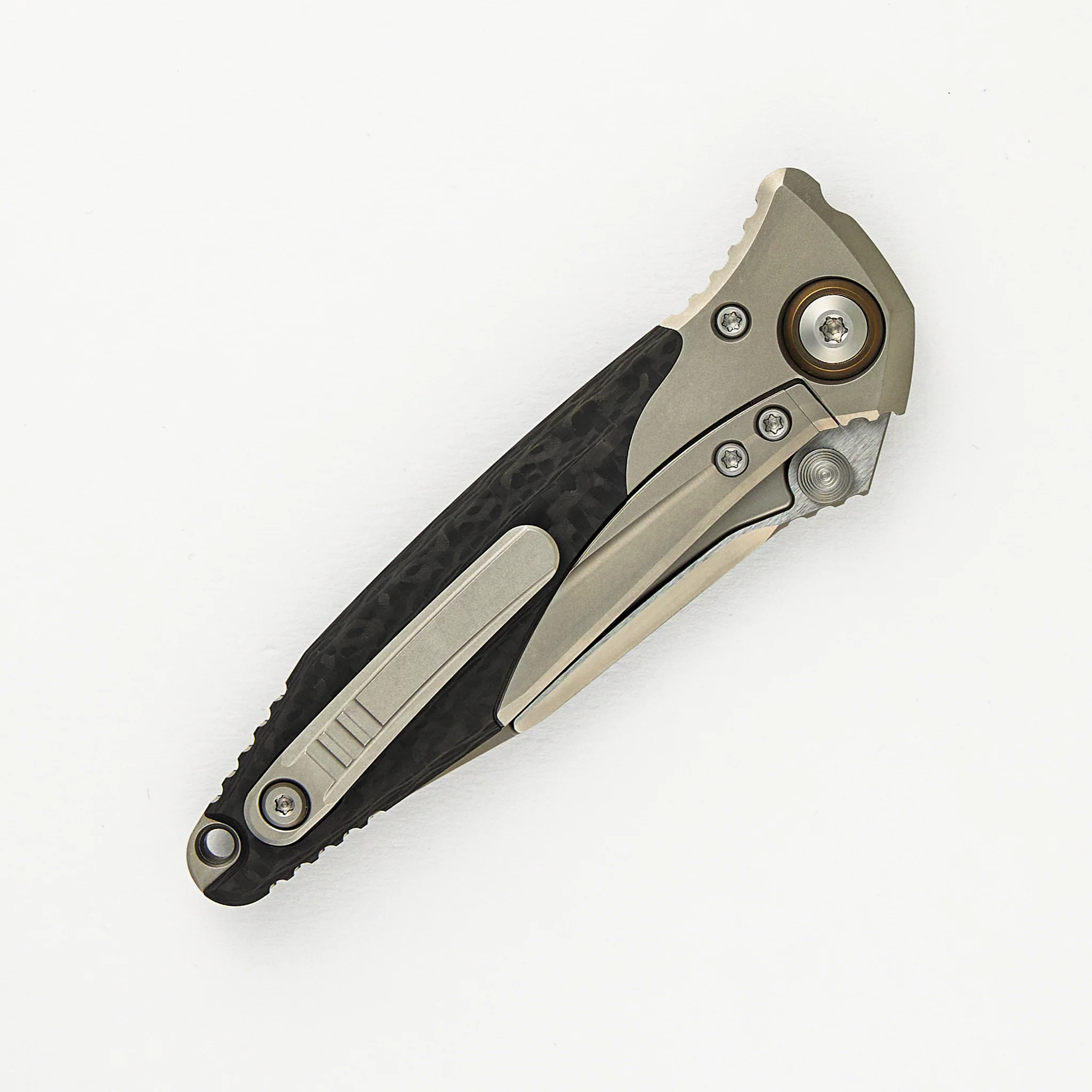 Socom Bravo Mini S/E Titanium Handle Bead Blast Standard Partial Serrated Bronze Titanium Pivot Collar Carbon Fiber Scales 260M-8 CFTI - Image 4