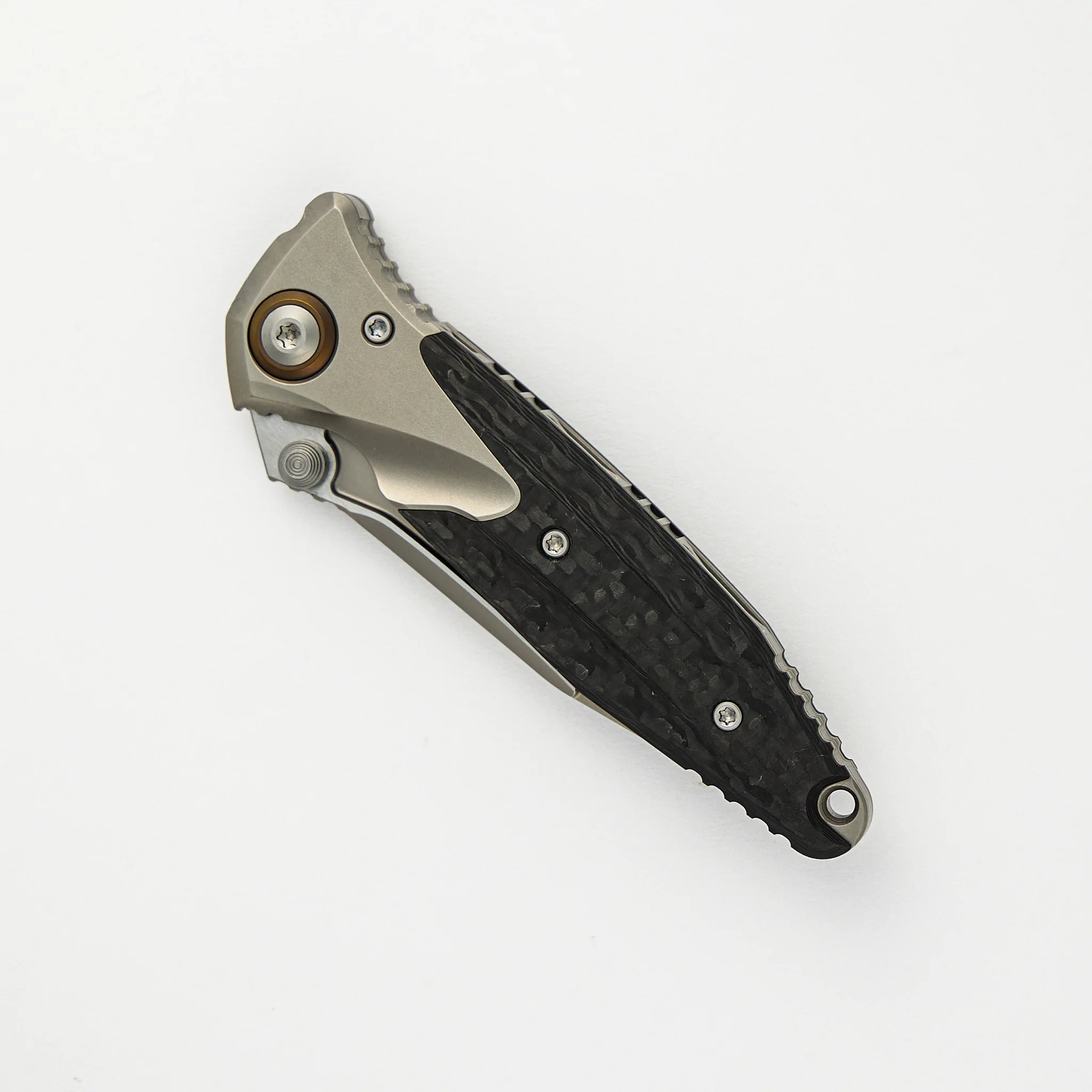 Socom Bravo Mini S/E Titanium Handle Bead Blast Standard Partial Serrated Bronze Titanium Pivot Collar Carbon Fiber Scales 260M-8CFTI - Image 3
