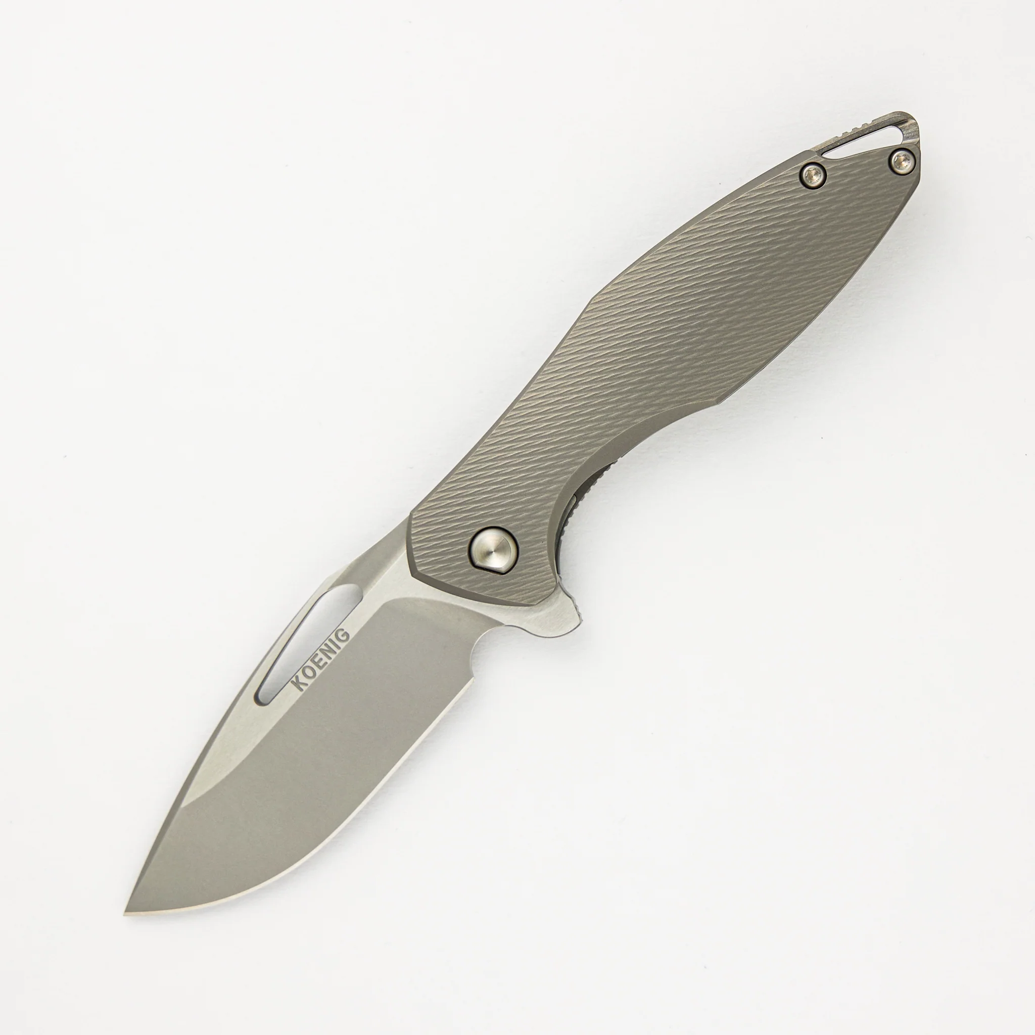 Mini Arius - Corda Titanium Handle - Silver Hardware - Burnished W/ Polished Flats M390 Blade