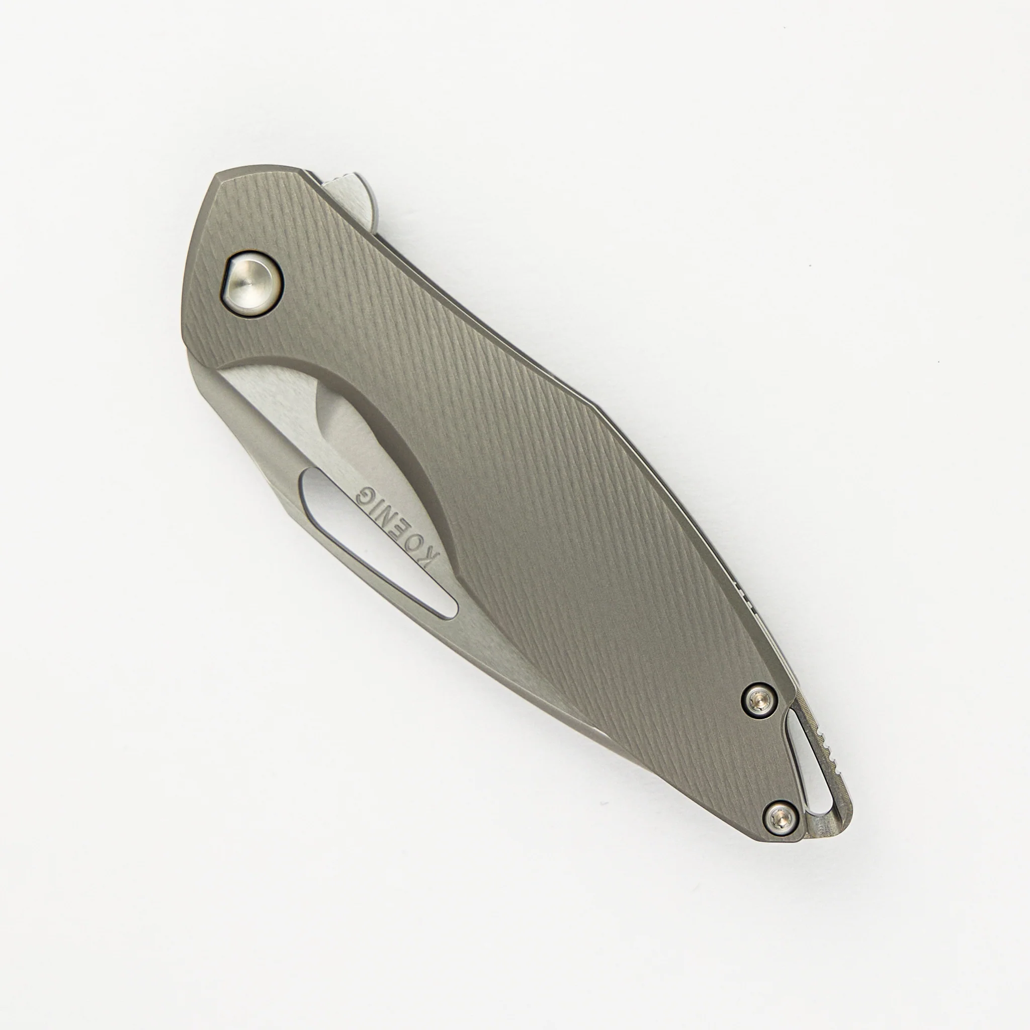 Mini Arius - Corda Titanium Handle - Silver Hardware - Burnished W/ Polished Flats M390 Blade - Image 3