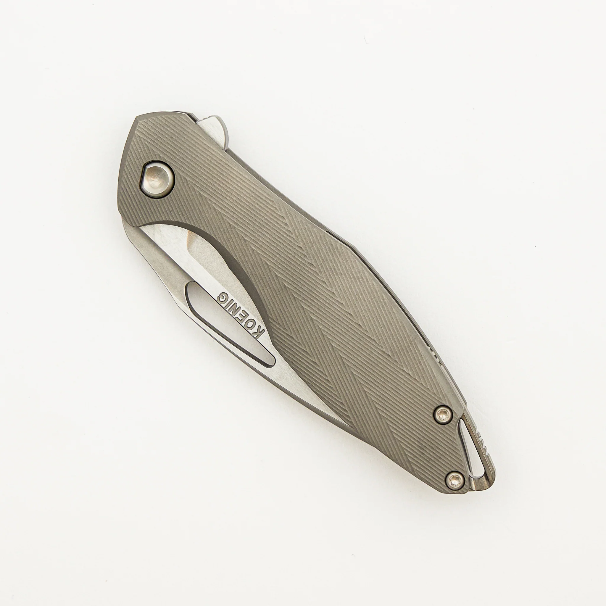 Mini Arius - Patterned Titanium Handle - Silver Hardware - Burnished W/ Polished Flats M390 Blade - Image 3
