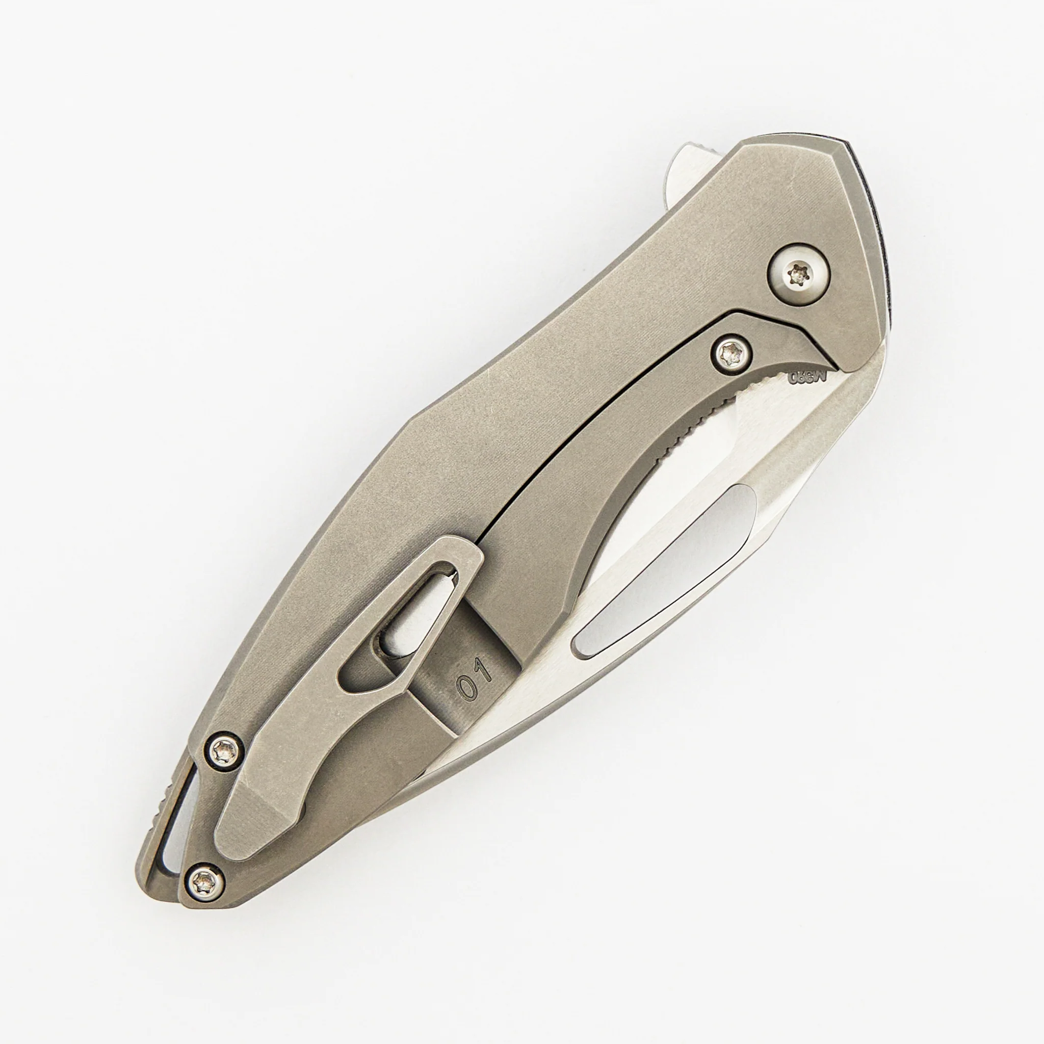Mini Arius - Smooth White CarboTi Handle - Brightwashed W/ Polished Flats M390 Blade - Image 4