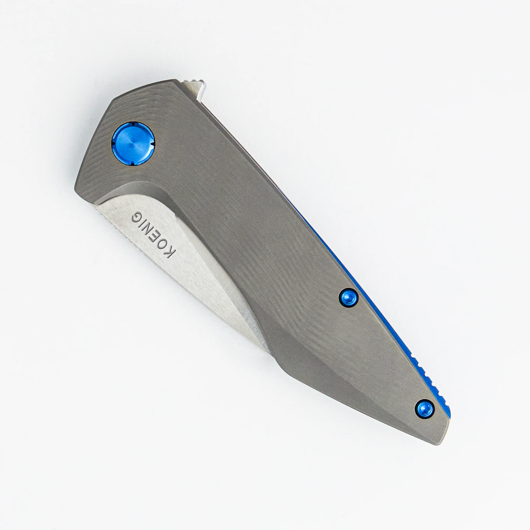 Mini Goblin - Sea Pattern Titanium Handle - Blue Hardware - Burnished W/ Polished Flats M390 Blade - Image 3
