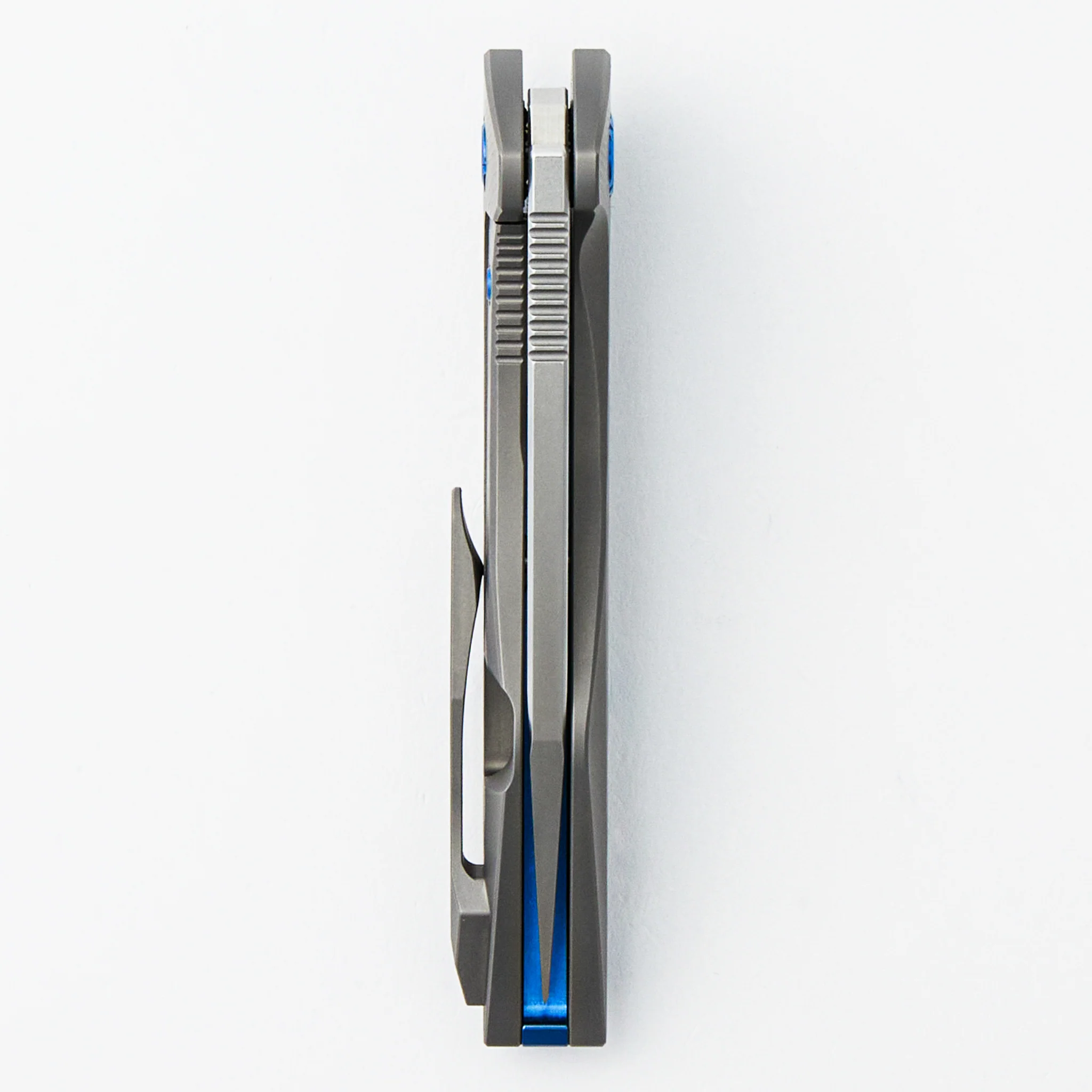 Mini Goblin - Sea Pattern Titanium Handle - Blue Hardware - Burnished W/ Polished Flats M390 Blade - Image 5