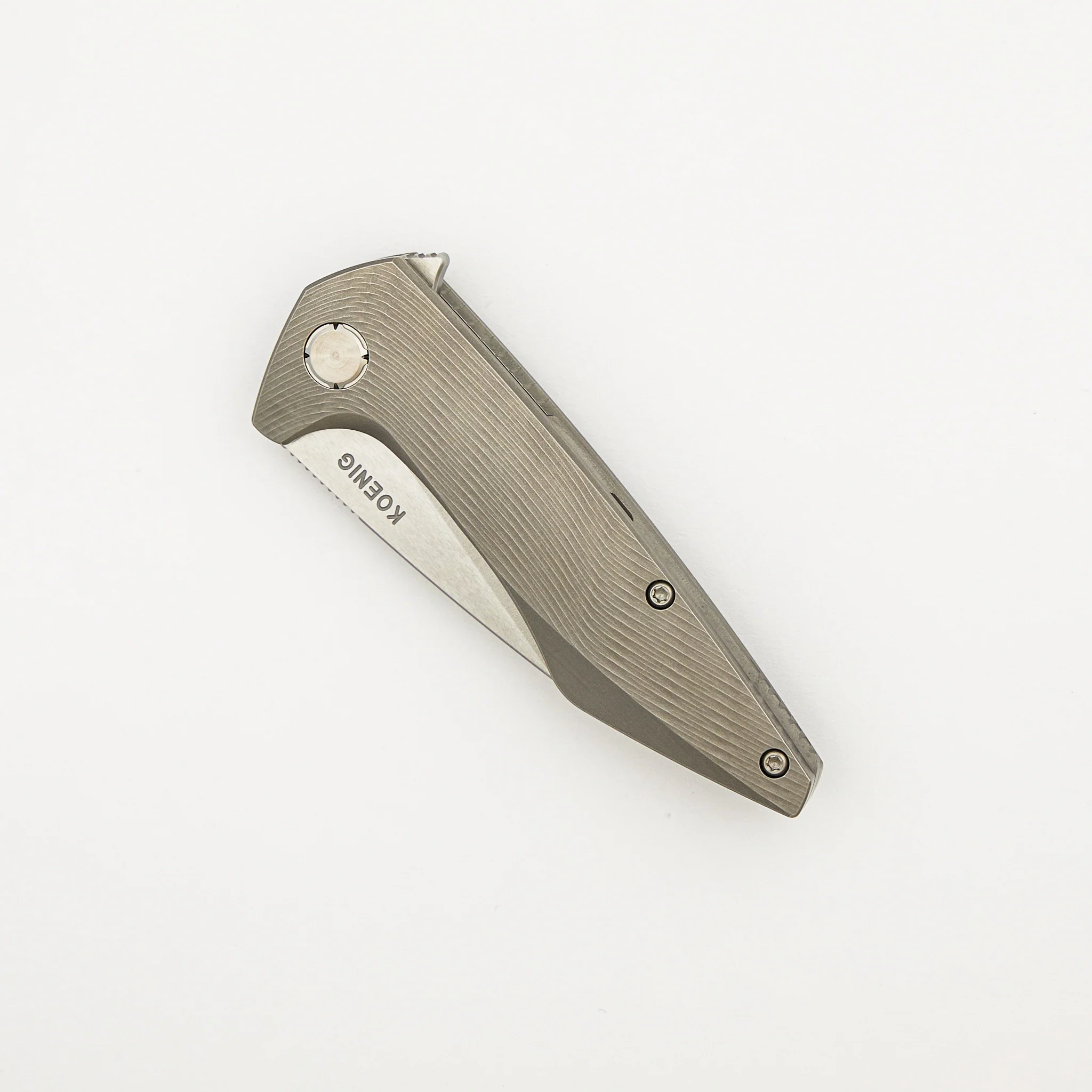 Mini Goblin - Sea Pattern Titanium Handle - Burnished W/ Polished Flats M390 Blade - Image 3