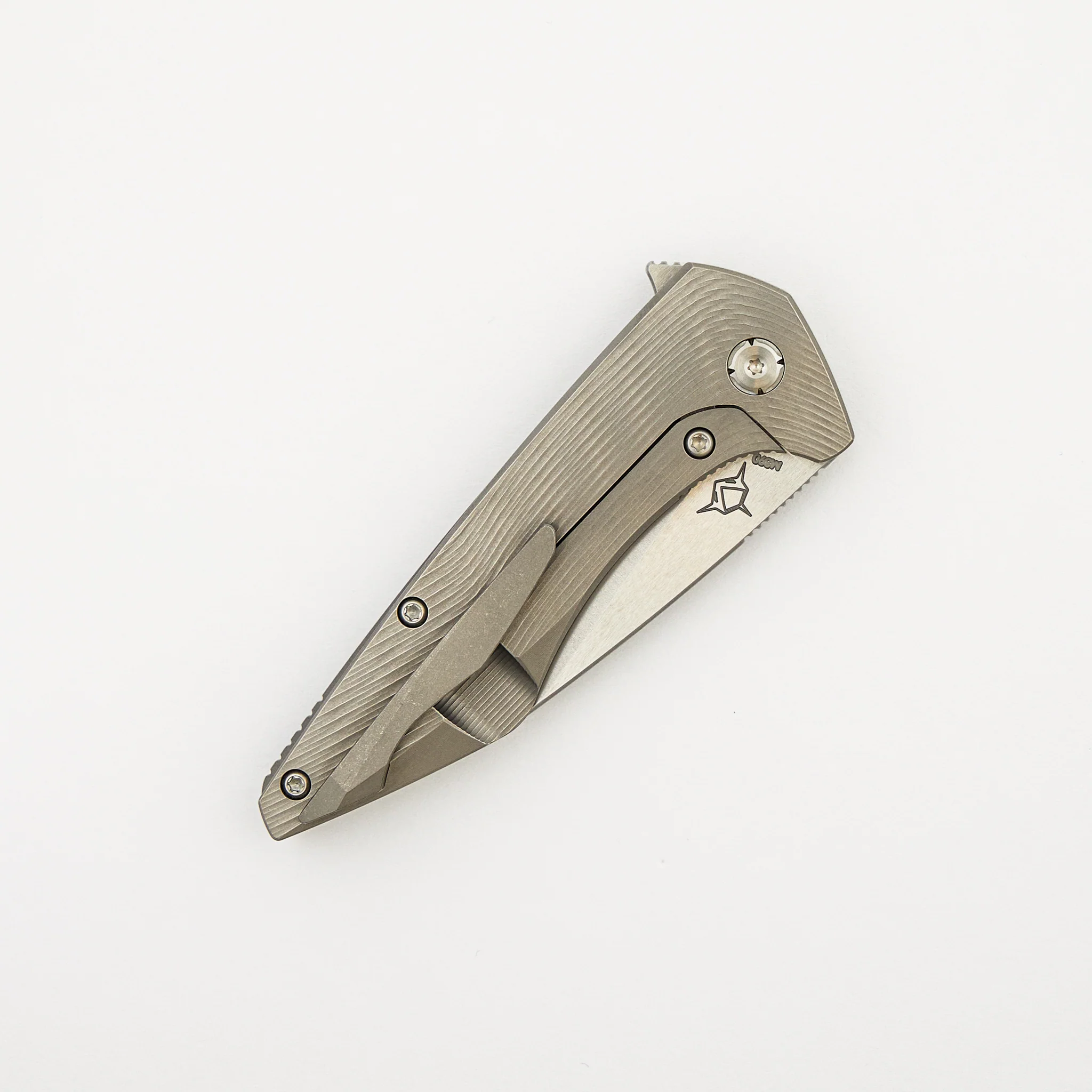 Mini Goblin - Sea Pattern Titanium Handle - Burnished W/ Polished Flats M390 Blade - Image 4