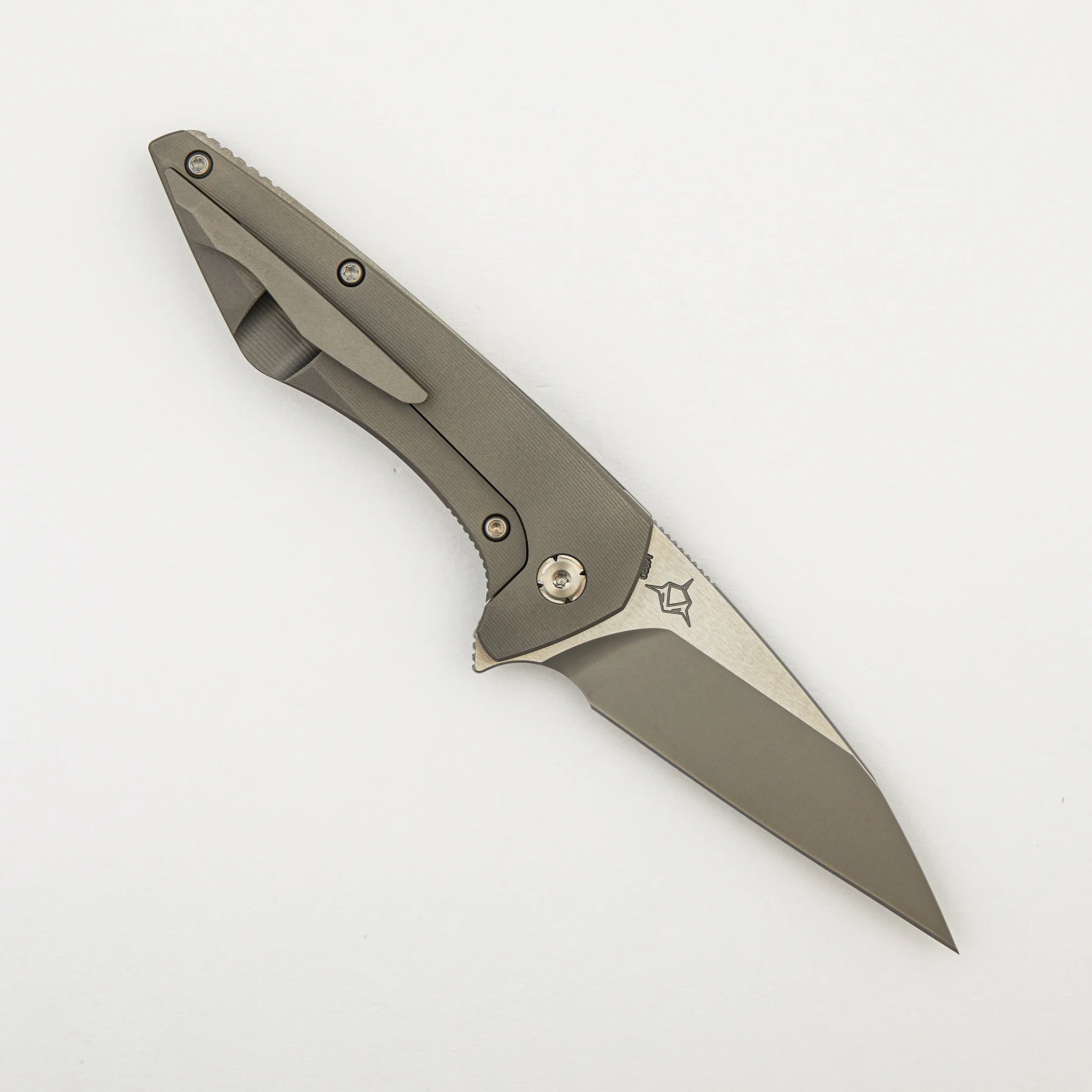 Mini Goblin - Smooth Titanium Handle - Silver Hardware - Burnished w/ Polished Flats M390 Blade - Image 2