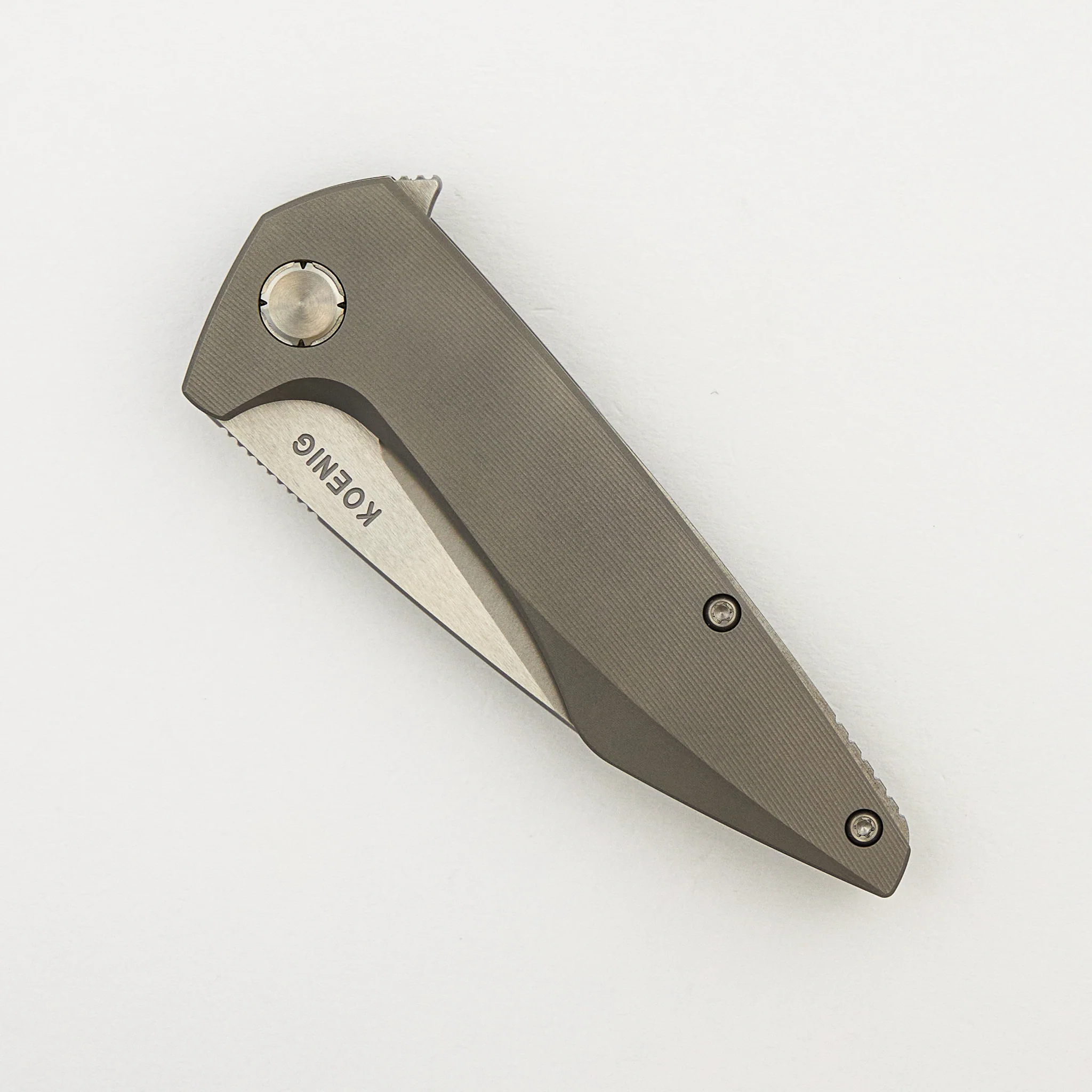 Mini Goblin - Smooth Titanium Handle - Silver Hardware - Burnished w/ Polished Flats M390 Blade - Image 3