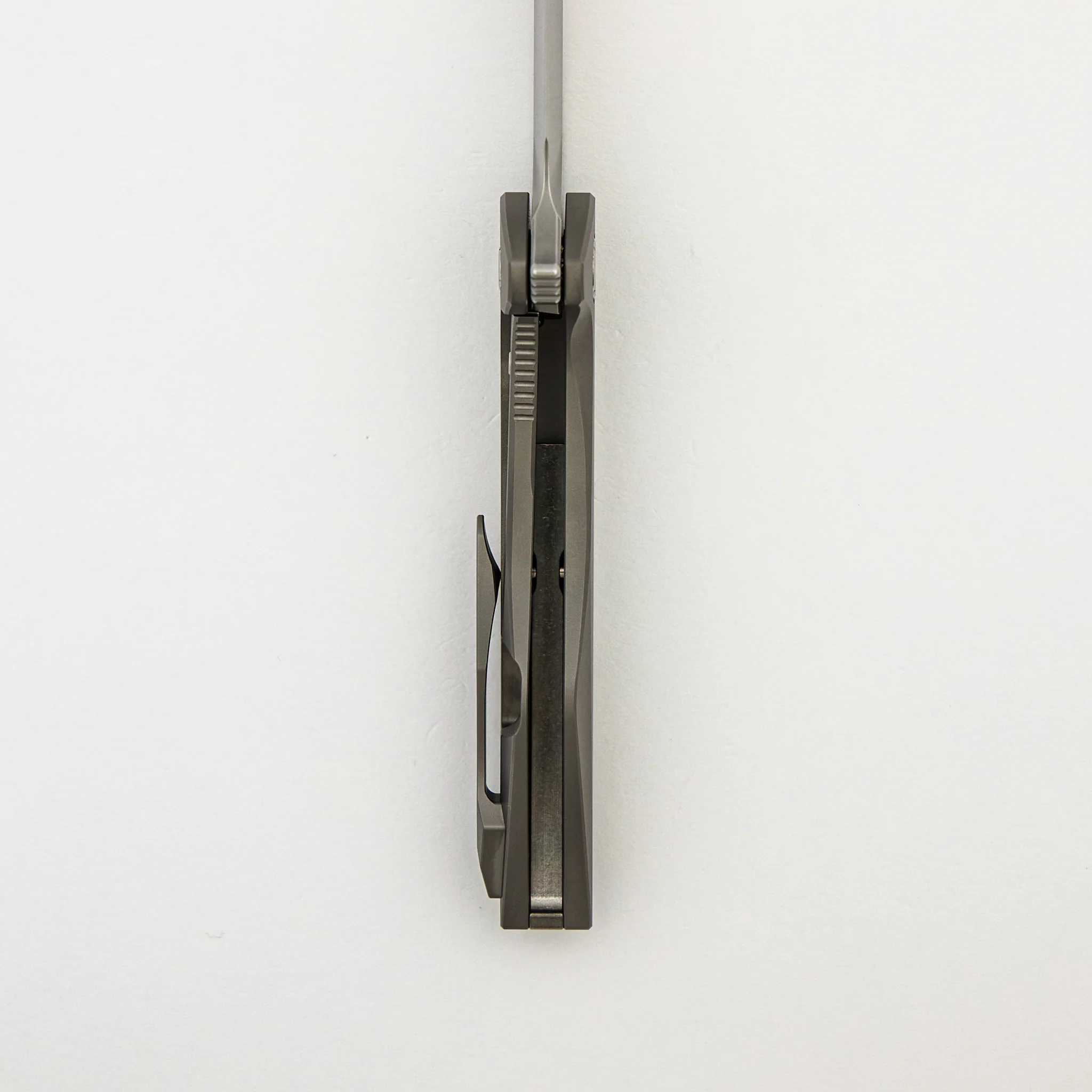 Mini Goblin - Smooth Titanium Handle - Silver Hardware - Burnished w/ Polished Flats M390 Blade - Image 6