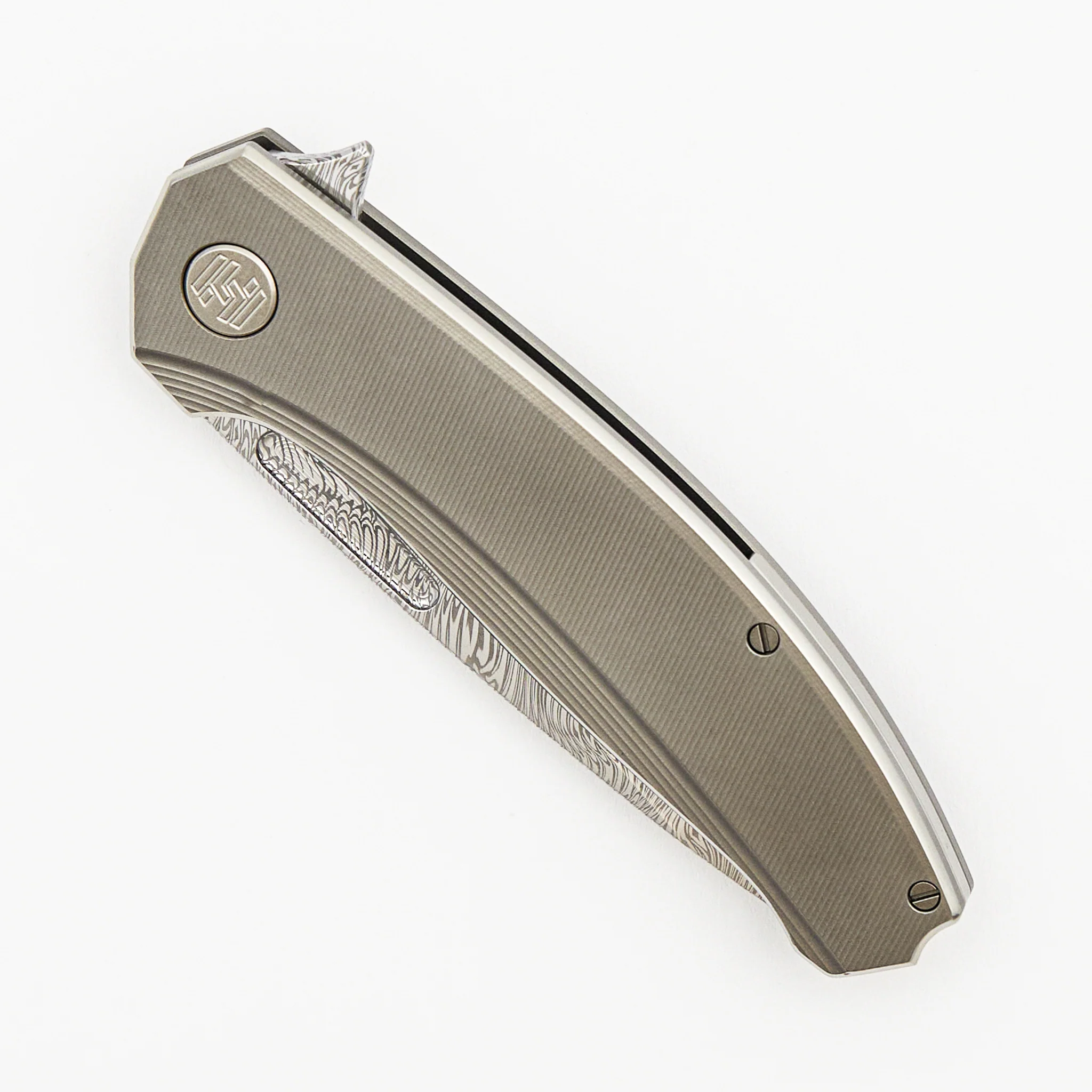 Mini Veli - Textured Titanium Handle - Damasteel Grabak Blade - Image 3