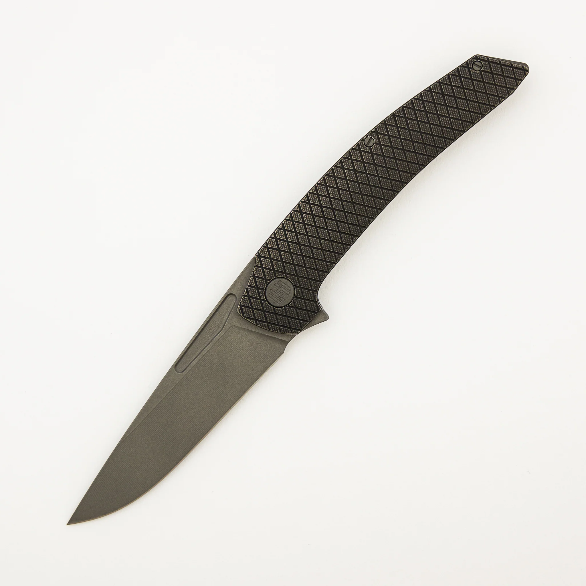Model T Gen. 2 - Titanium Handle W/ Salmiakki Milling - RWL-34 Blade - Blasted Accents