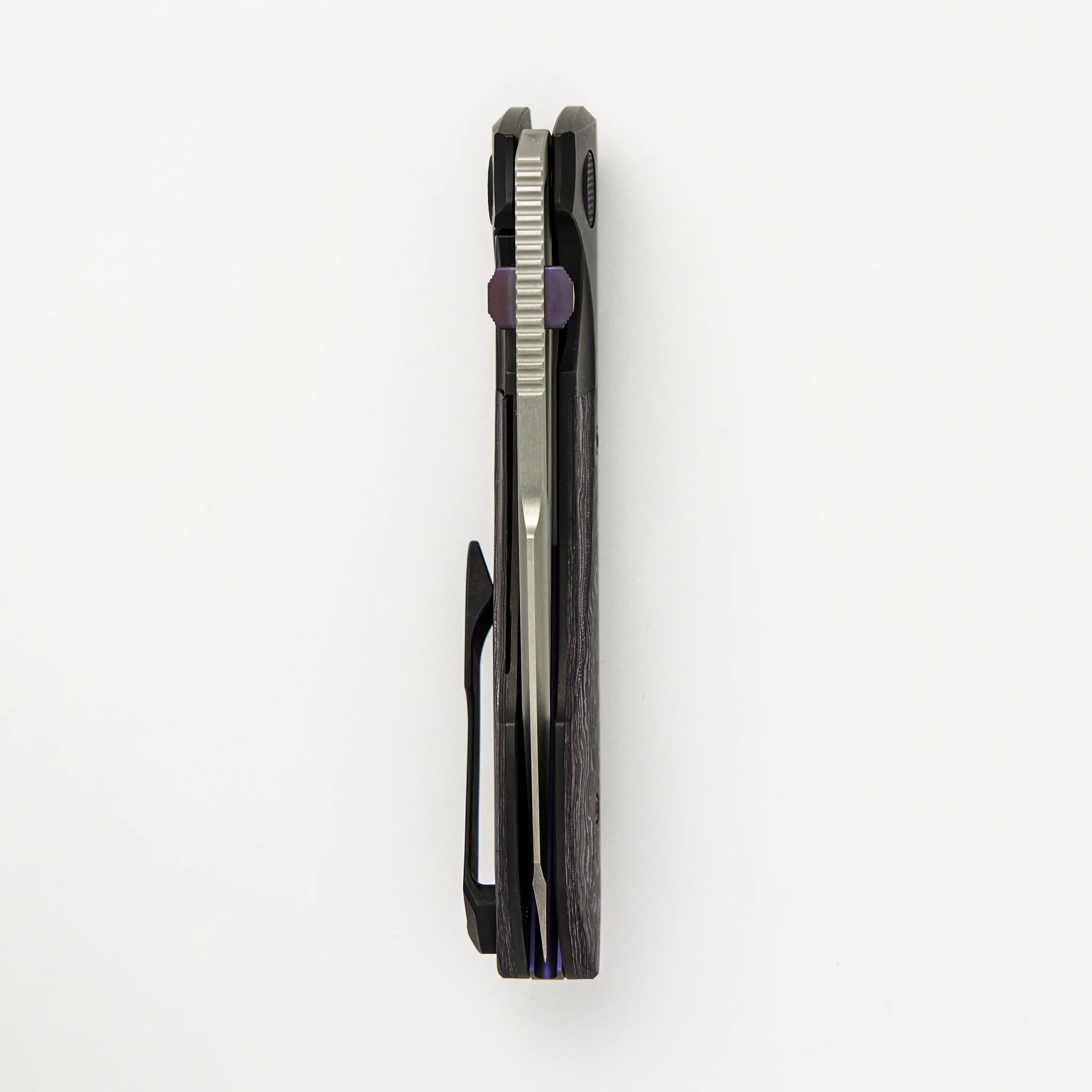 Voodoo - Black PVD/Light Stonewash Ti/Purple Haze Carbon FIber Handle - Belt Satin M390 Blade - Image 5