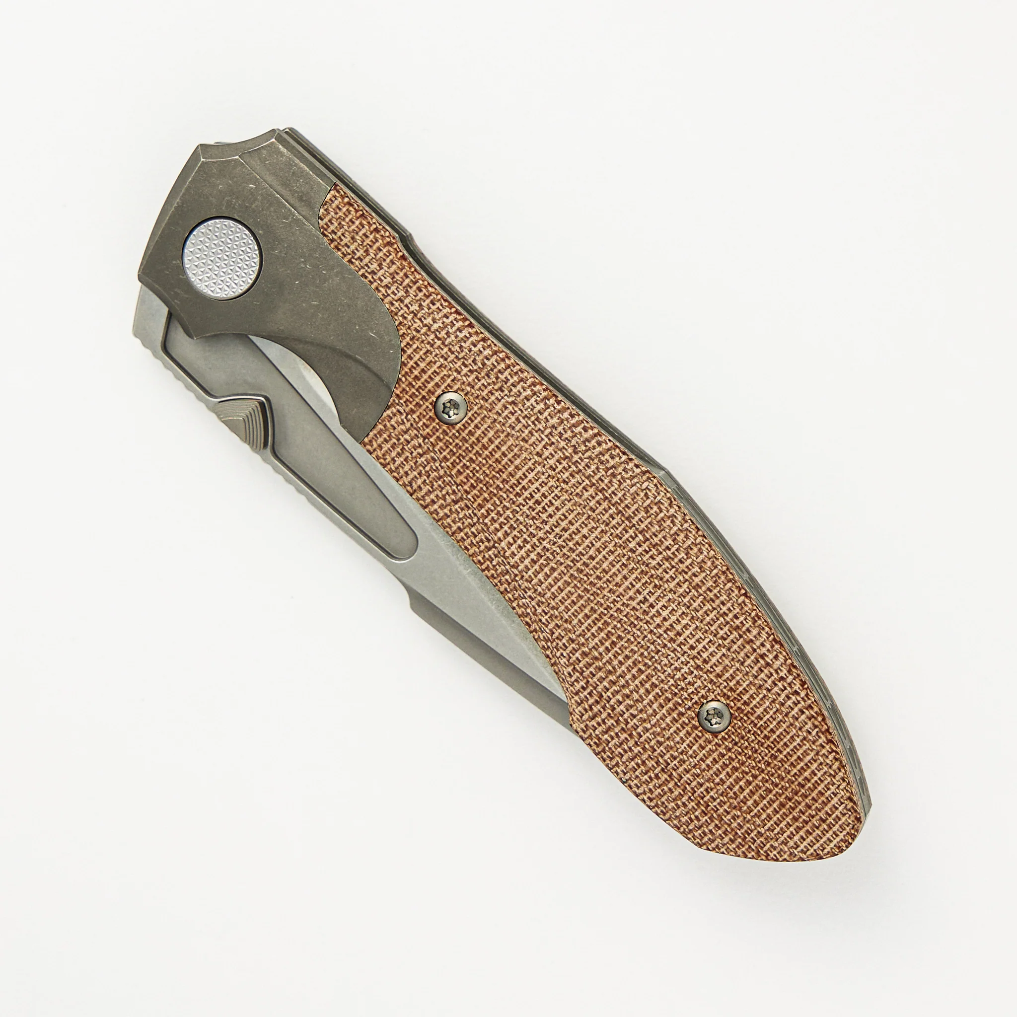 Voodoo - Dark Stonewash Ti/Natural Micarta Handle - Stonewash M390 Blade - Image 3