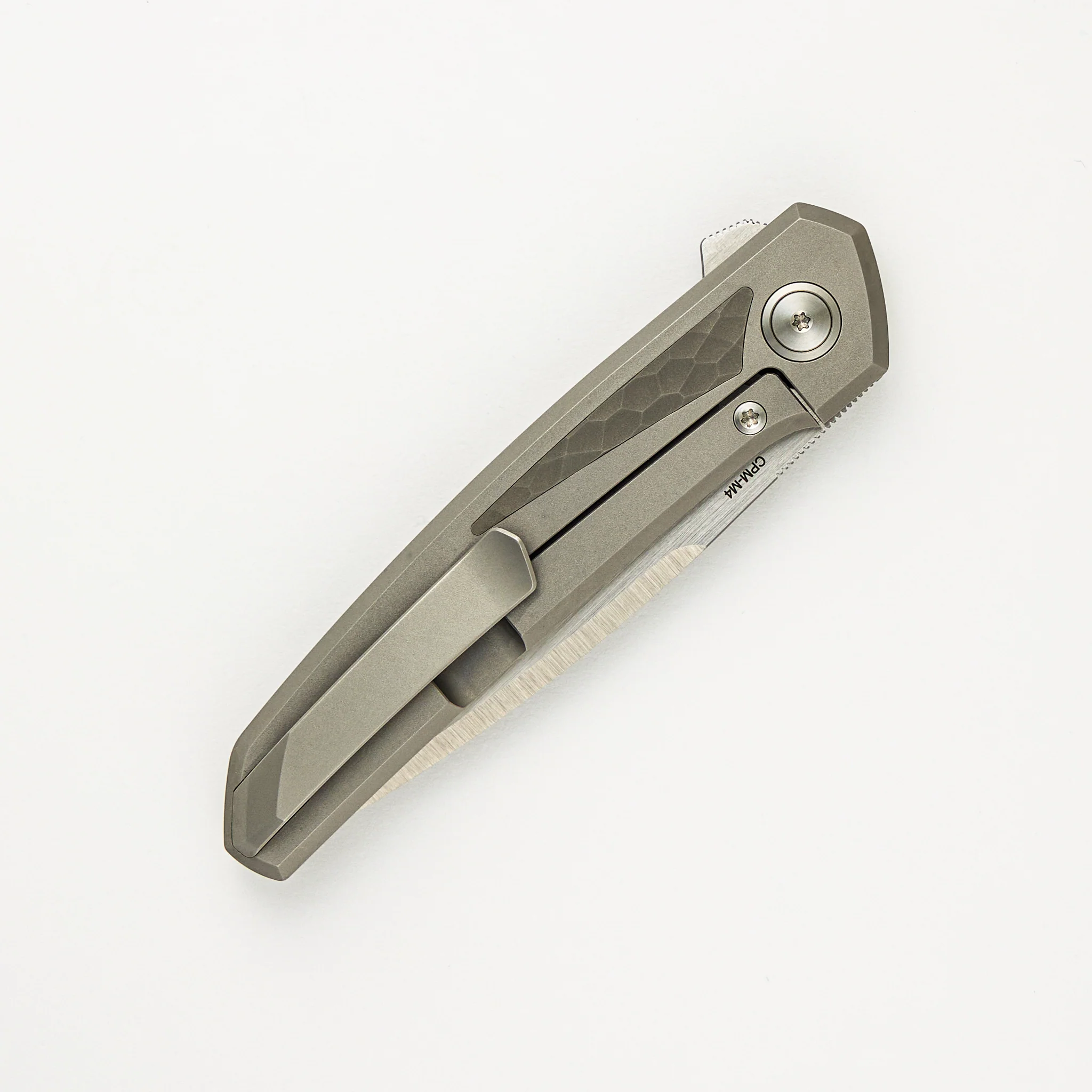 Cobra - Titanium Handle W/ Jigged Dark Bead Blast Titanium Inlays - Belt Satin CPM-M4 Blade - Image 4