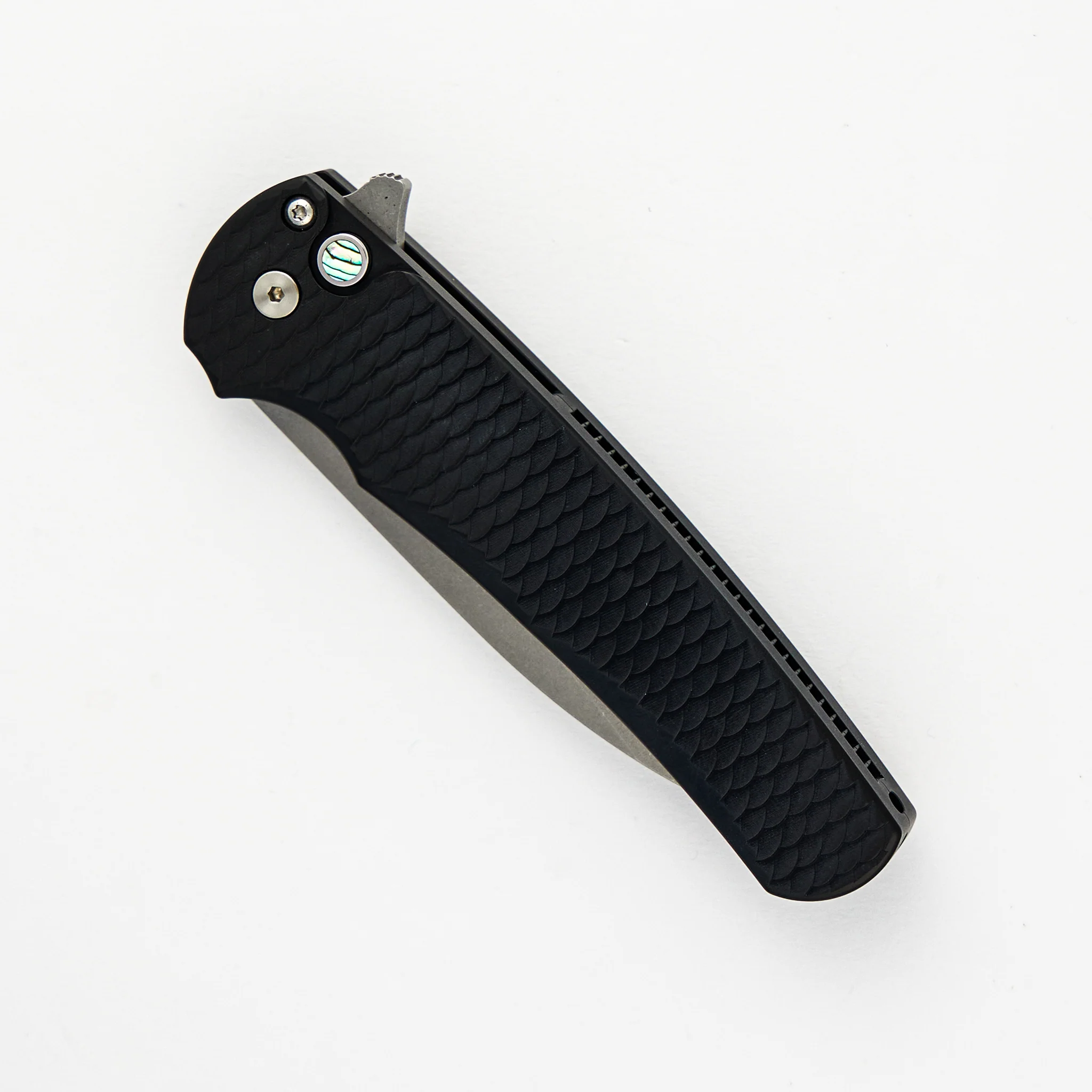 Malibu CCKS Spring 2024 Ltd. - "Dragon Scale" Textured Handle - Stonewash MagnaCut Wharncliffe Blade - Abalone Button #53 of 100 - Image 3
