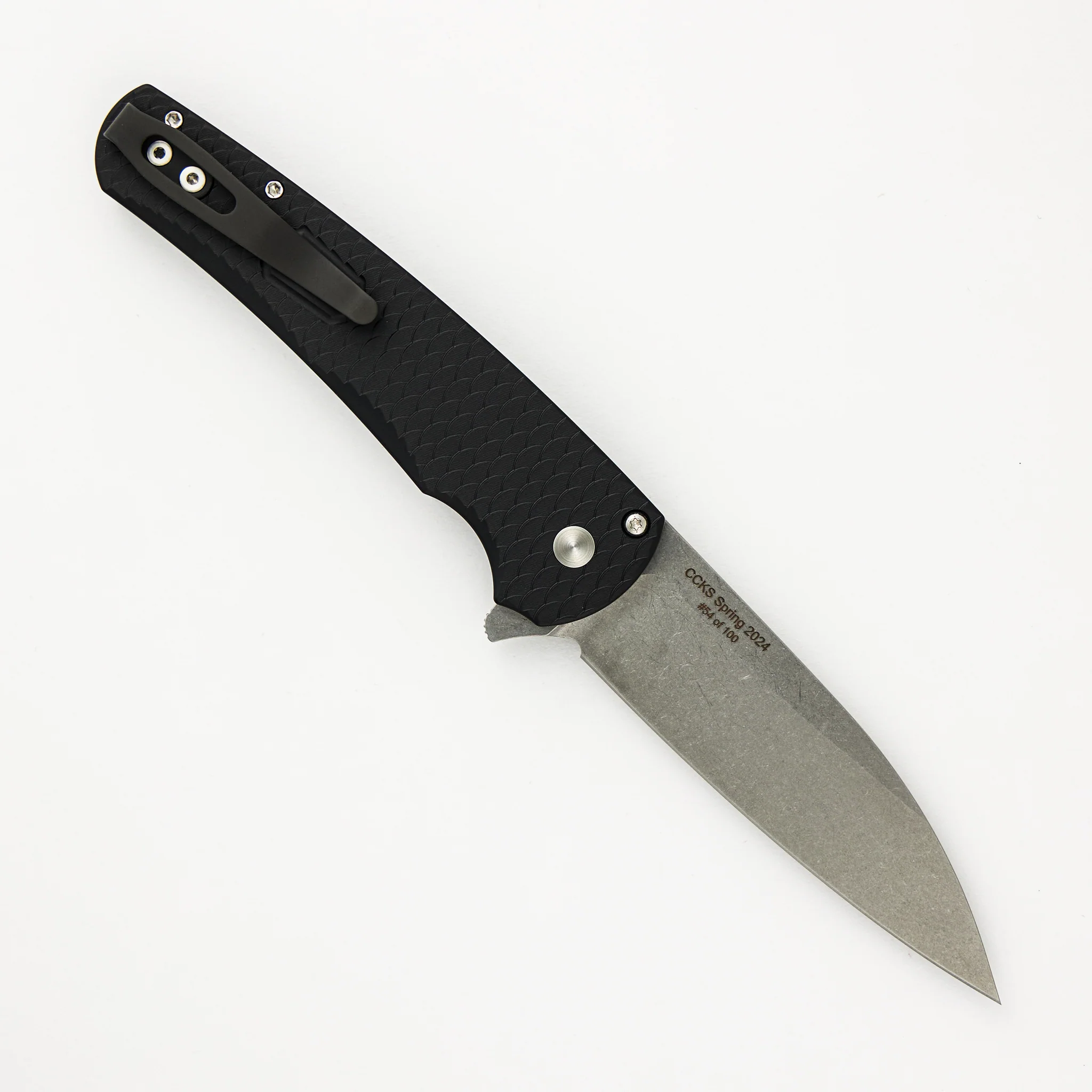 Malibu CCKS Spring 2024 Ltd. - "Dragon Scale" Textured Handle - Stonewash MagnaCut Wharncliffe Blade - Abalone Button #54 of 100 - Image 2