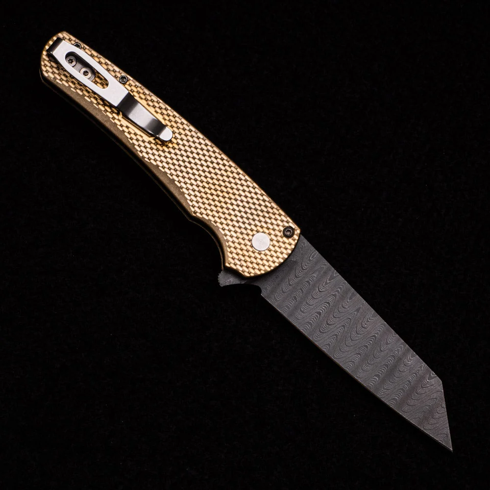 Malibu Flipper – Blade Show West 2021 – Textured Bronze AL Handle – Mosaic Button – Reverse Tanto Chad Nichols Blade #30 of 30 - Image 2