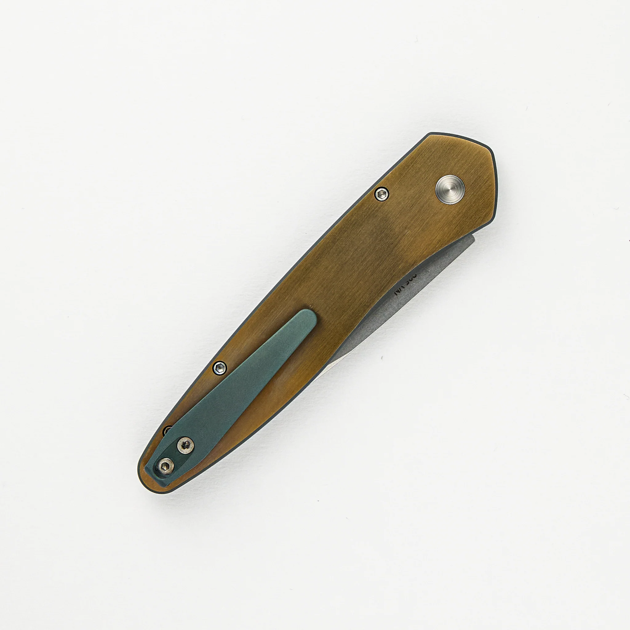 Newport - Custom 002 - Green/Bronze Ti Wave Handle, Stonewash S35VN Blade, Abalone Button - Image 4