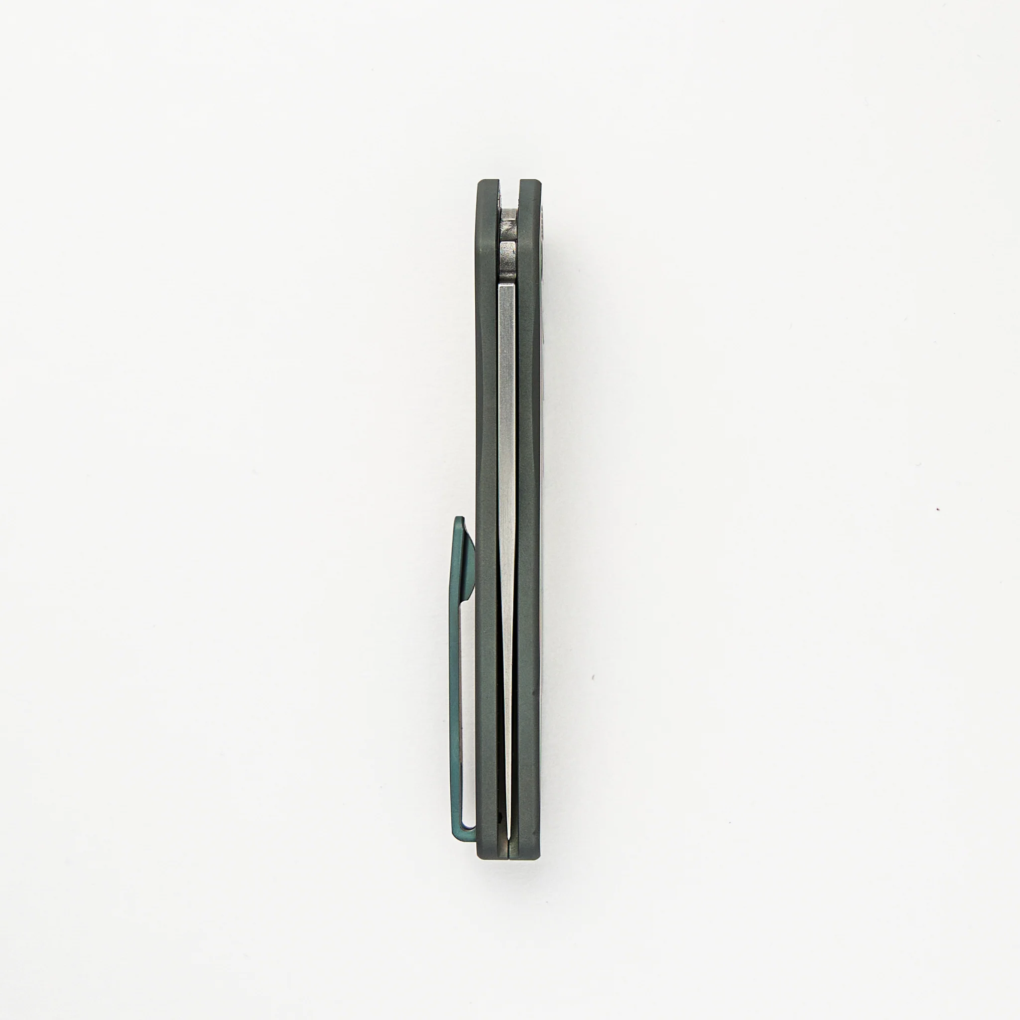 Newport - Custom 002 - Green/Bronze Ti Wave Handle, Stonewash S35VN Blade, Abalone Button - Image 5