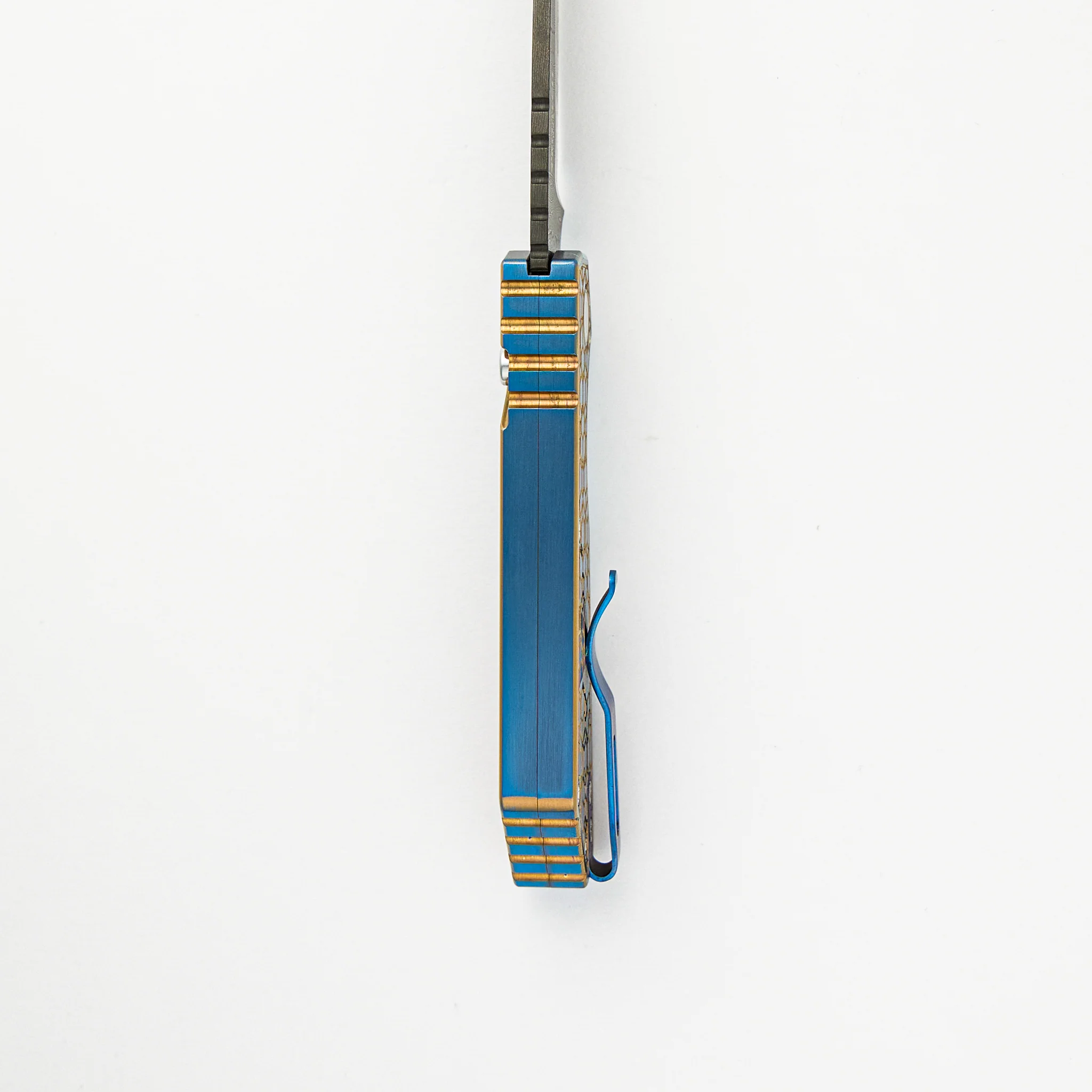 Strider PT+ Auto Custom 006 - Titanium Blue/Gold "Gridlock" Handle, Abalone Button - Image 7