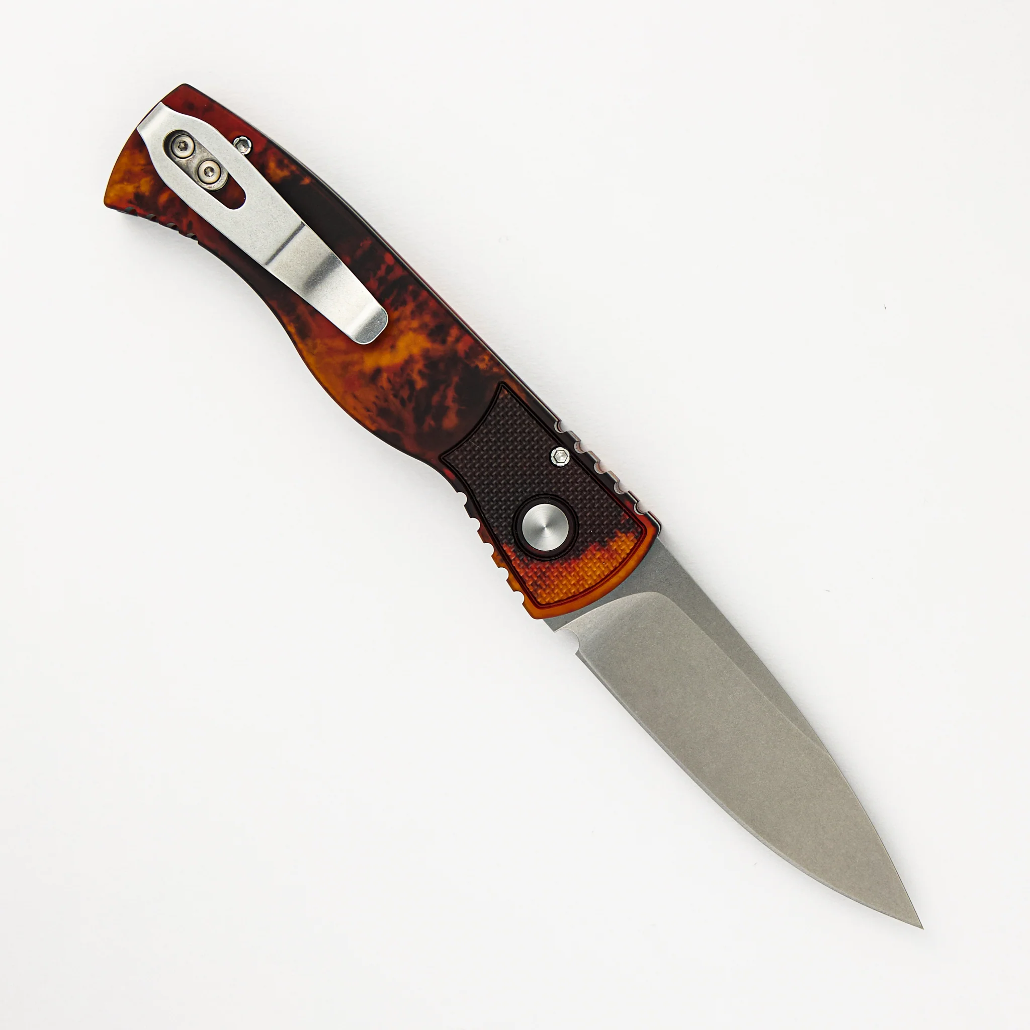 Tactical Response 2 - "Del Fuego" anodized Handle with Textured Corners - Black Lip Pearl Push Button - Stonewash MagnaCut Blade T201-DF - Image 2