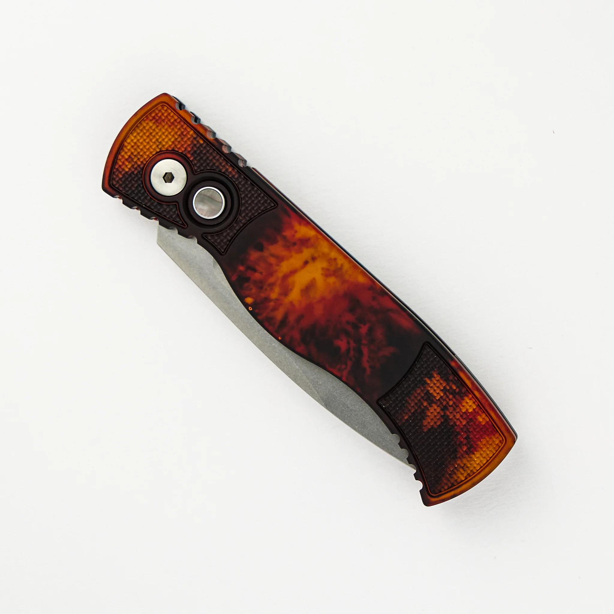 Tactical Response 2 - "Del Fuego" anodized Handle with Textured Corners - Black Lip Pearl Push Button - Stonewash MagnaCut Blade T201-DF - Image 3