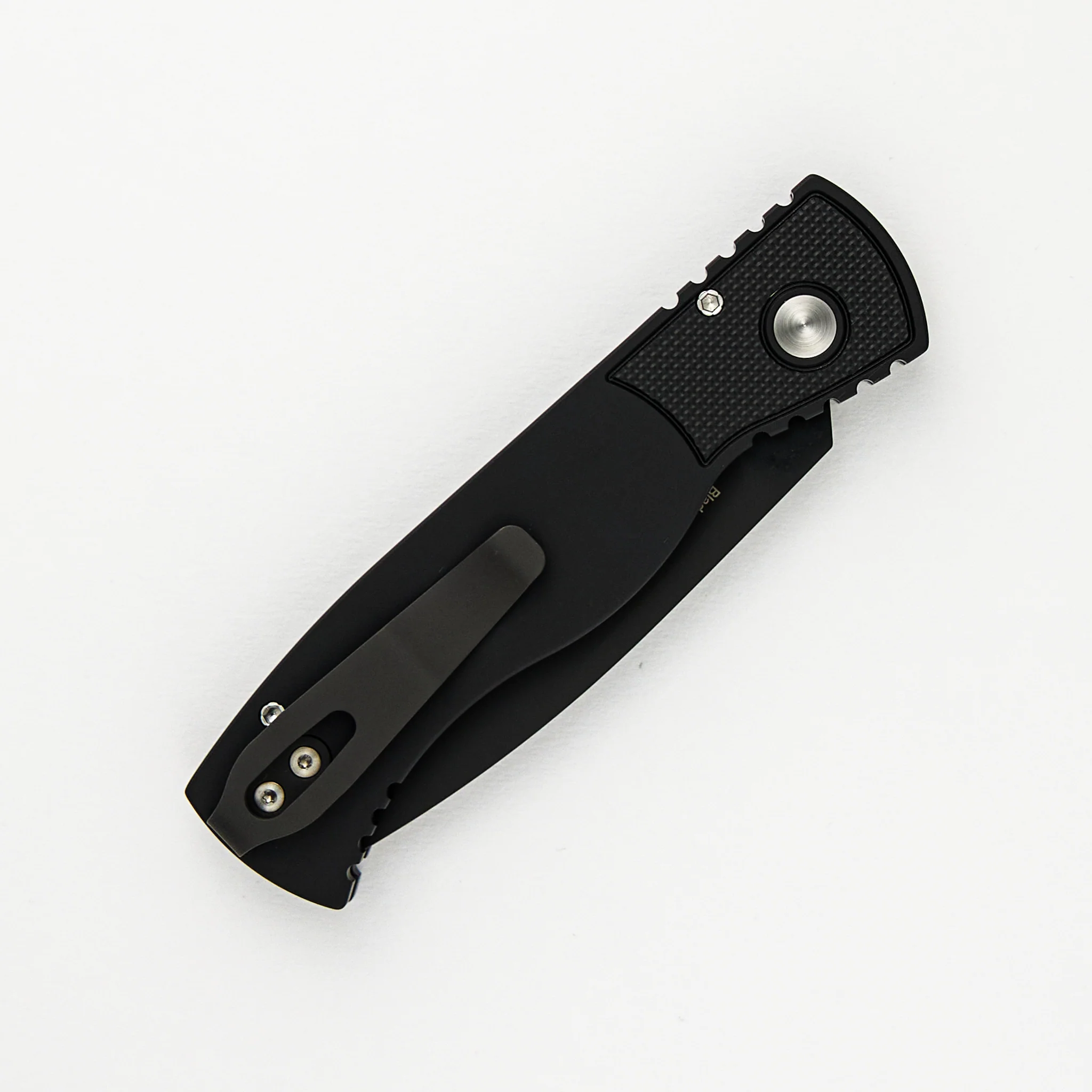 TR-2 Skull Blade Show 2024 - Black Handle, Shaw Sterling Silver Skull, MOP Button, Black MagnaCut Blade - Image 4