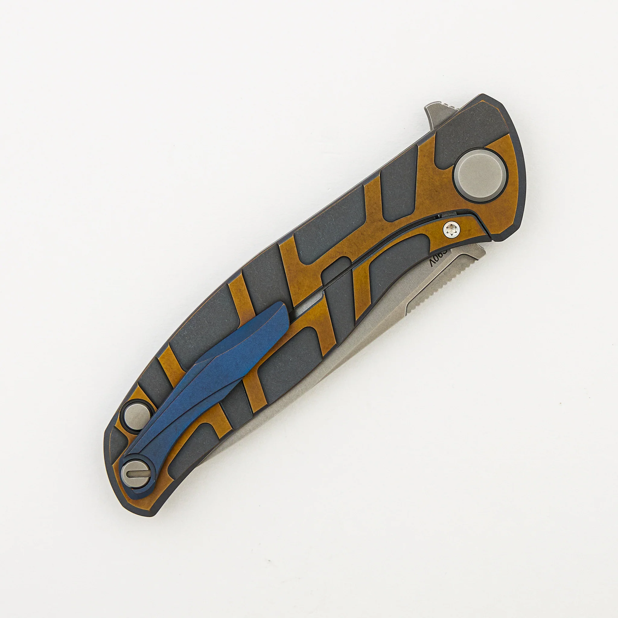 R1 "Special Edition" F95 "T" Pattern - Satin Blue/Bronze Anodized Titanium Handle - S90V Blade - MRBS - Image 4