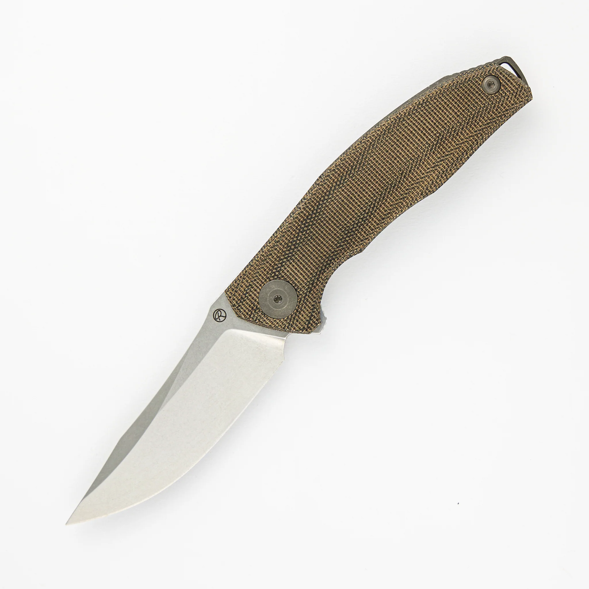 Adzin Flipper – Stonewash M390 Blade – Green Micarta - Titanium Handle