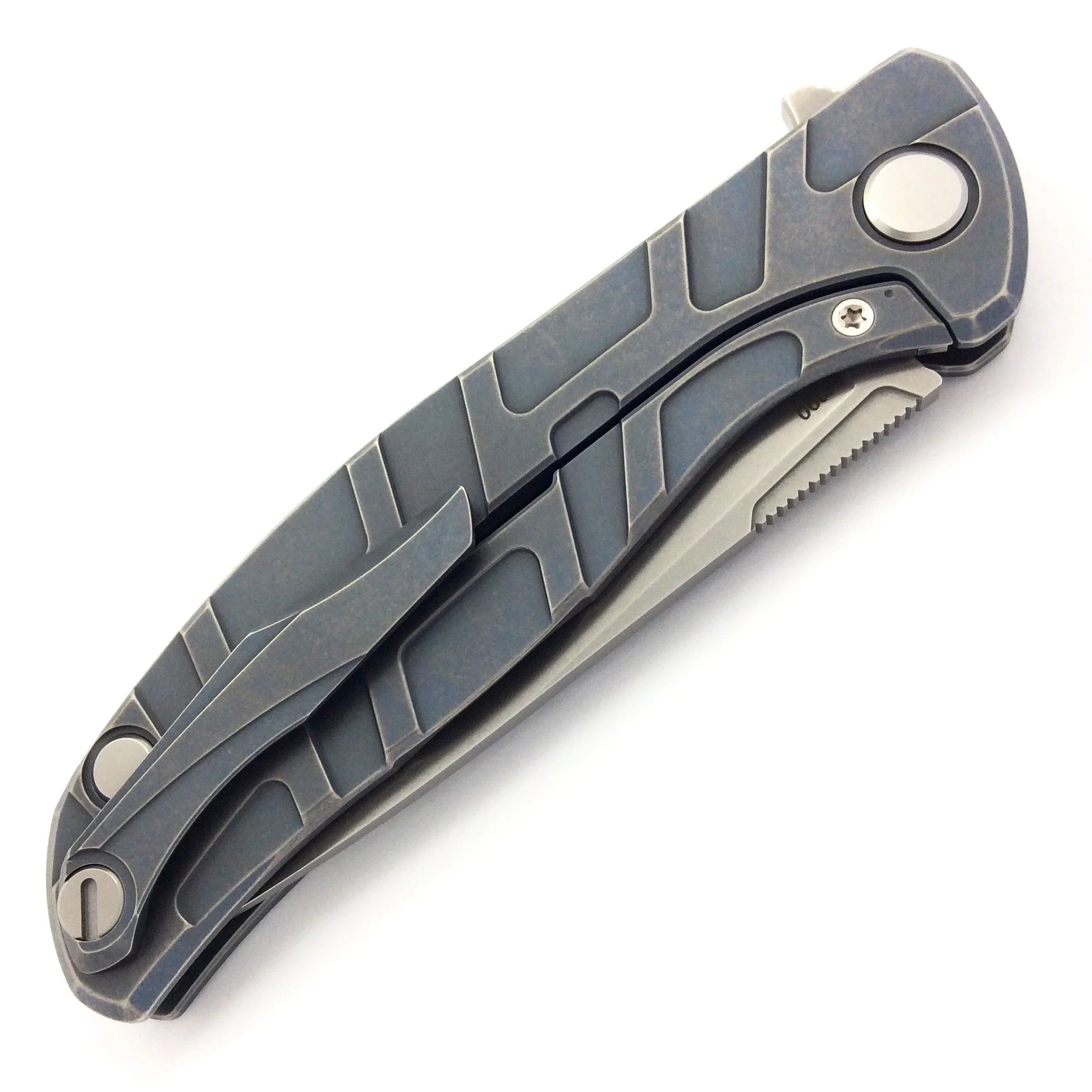 F95 "T" PATTERN DARK BLUE - M390 BLADE - TITANIUM HANDLE - MRBS - Image 4