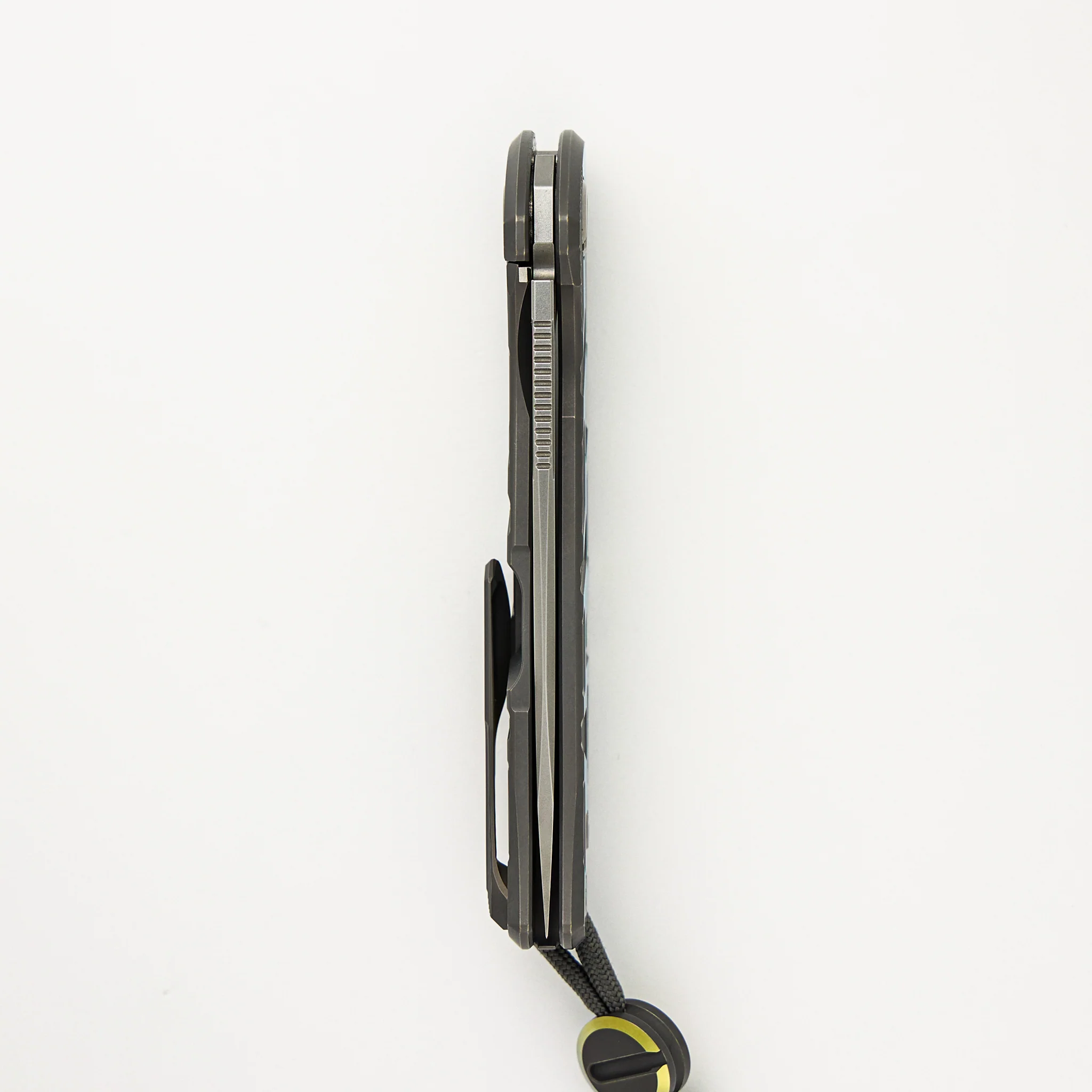 F95 T Pattern Gen 4 – Blade Show Edition – Grey-Yellow Ano Titanium Handle – M390 Blade – MRBS - Image 5