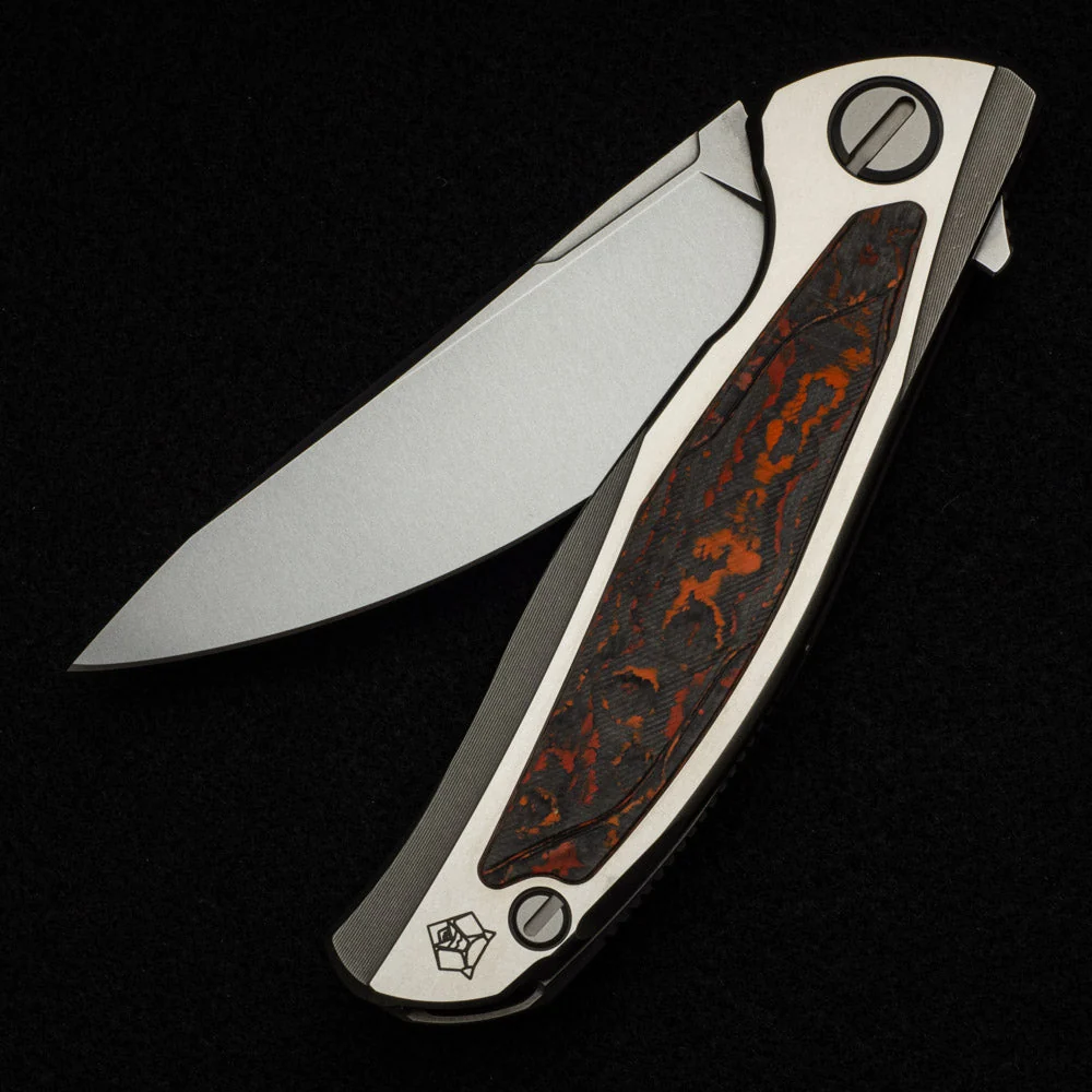 F95R NL - M390 BLADE - STONEWASHED TITANIUM HANDLE W- "MARS VALLEY" CARBON FIBER INLAY- MRBS - Image 3