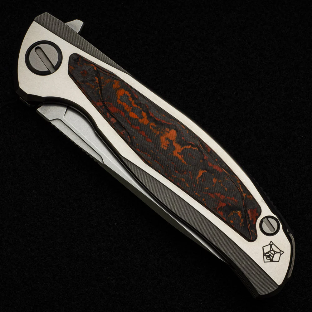 F95R NL - M390 BLADE - STONEWASHED TITANIUM HANDLE W- "MARS VALLEY" CARBON FIBER INLAY- MRBS - Image 4