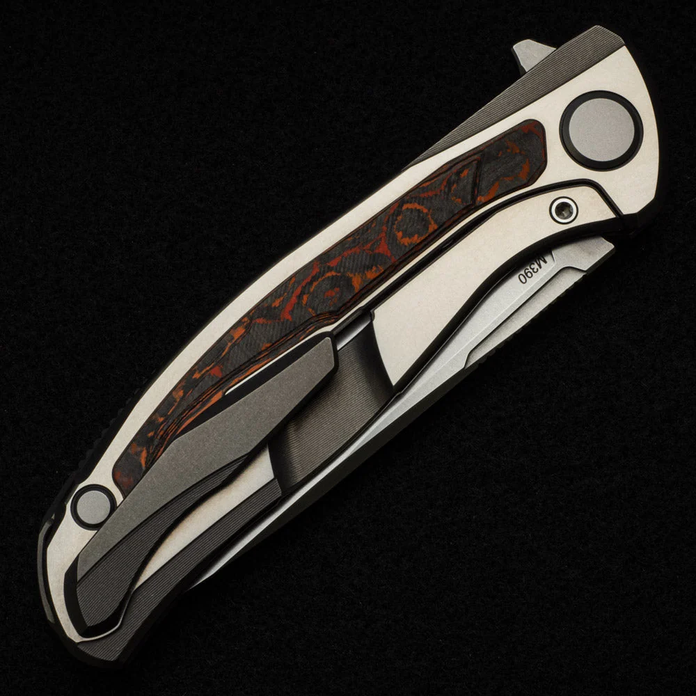 F95R NL - M390 BLADE - STONEWASHED TITANIUM HANDLE W- "MARS VALLEY" CARBON FIBER INLAY- MRBS - Image 5