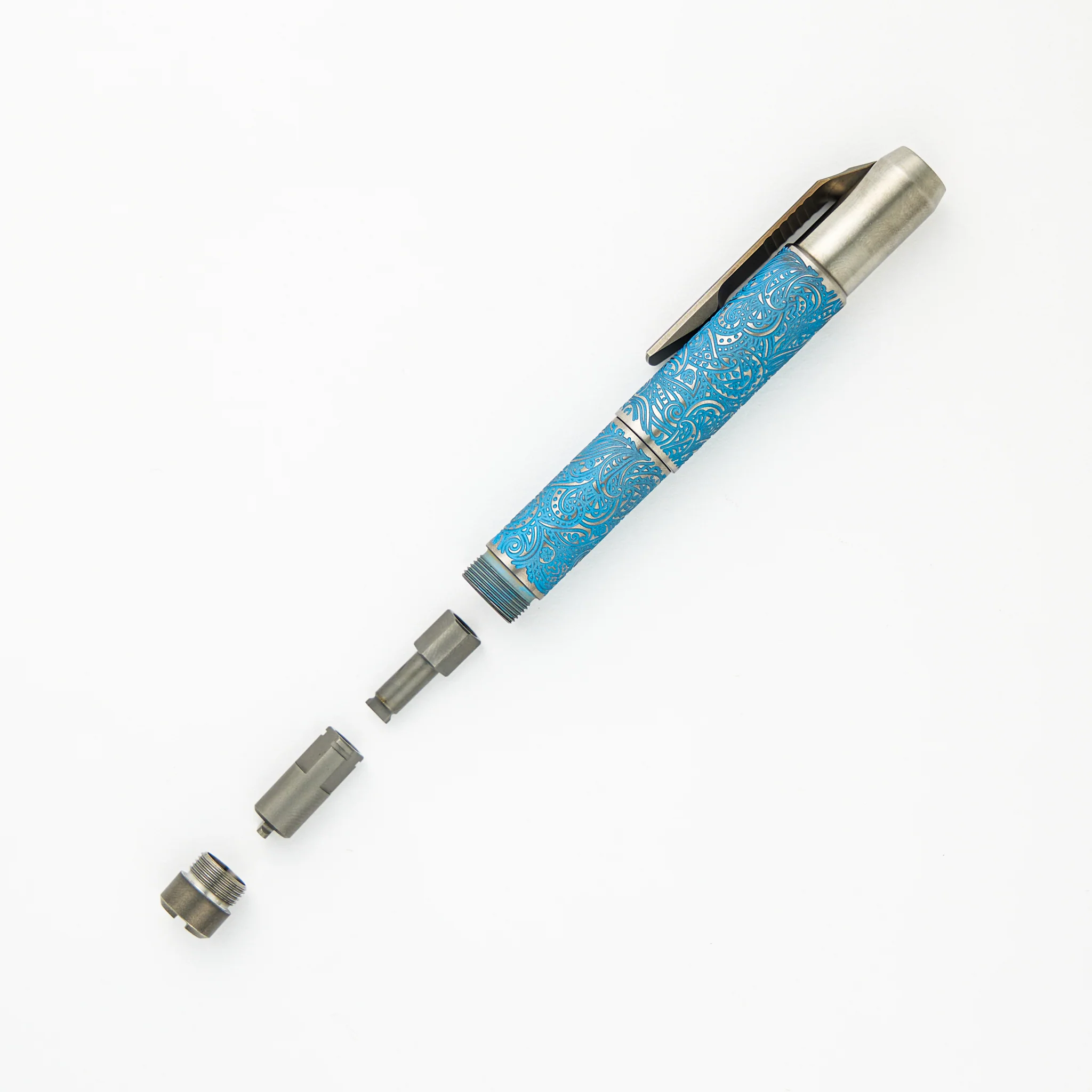 Ti2 Design Finish Titanium Pivot Tool Pen - Paisley Engraved - Image 5