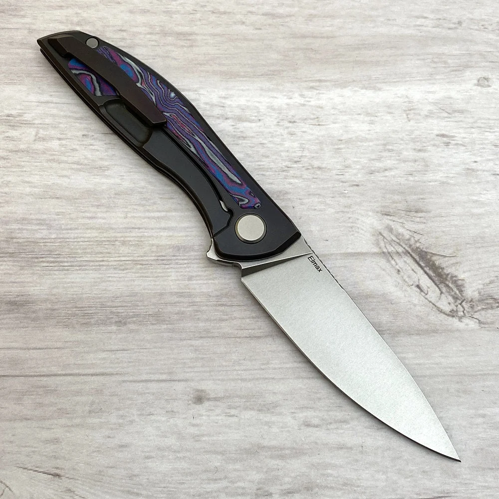NeOn NL – ELMAX BLADE – TITANIUM HANDLE W- PURPLE MICARTA INLAY – MRBS - Image 2
