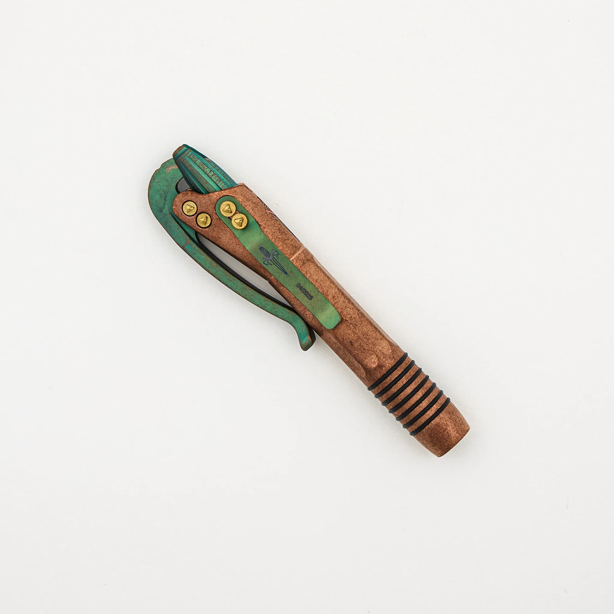 Marfione Custom Knives Siphon II - Cryo Ice Copper W/ Antique Green Titanium Lever - Antique Green Titanium W/ Bronze Titanum Hardware - Image 4