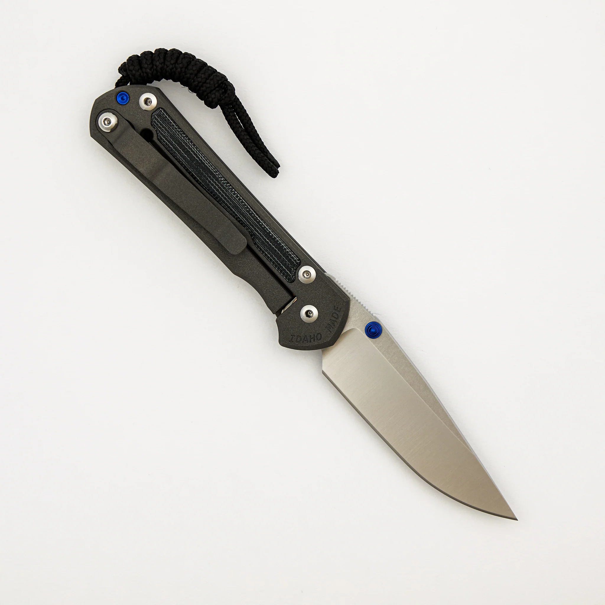 Small Sebenza 31 - Black Canvas Micarta Inlay - Polished CPM MagnaCut Blade – Blue Double Thumb Lugs - Image 2