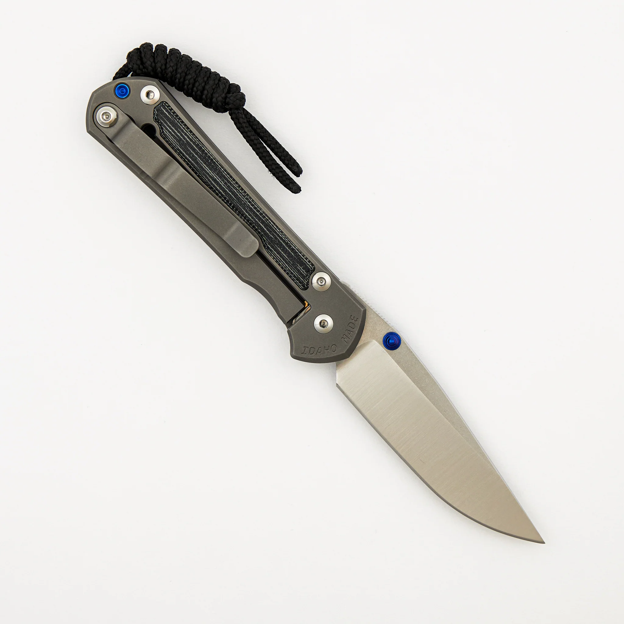 Small Sebenza 31 - Black Canvas Micarta Inlay - Polished Drop Point CPM MagnaCut Blade - Glass Blasted - Blue Double Thumb Lugs - Image 2