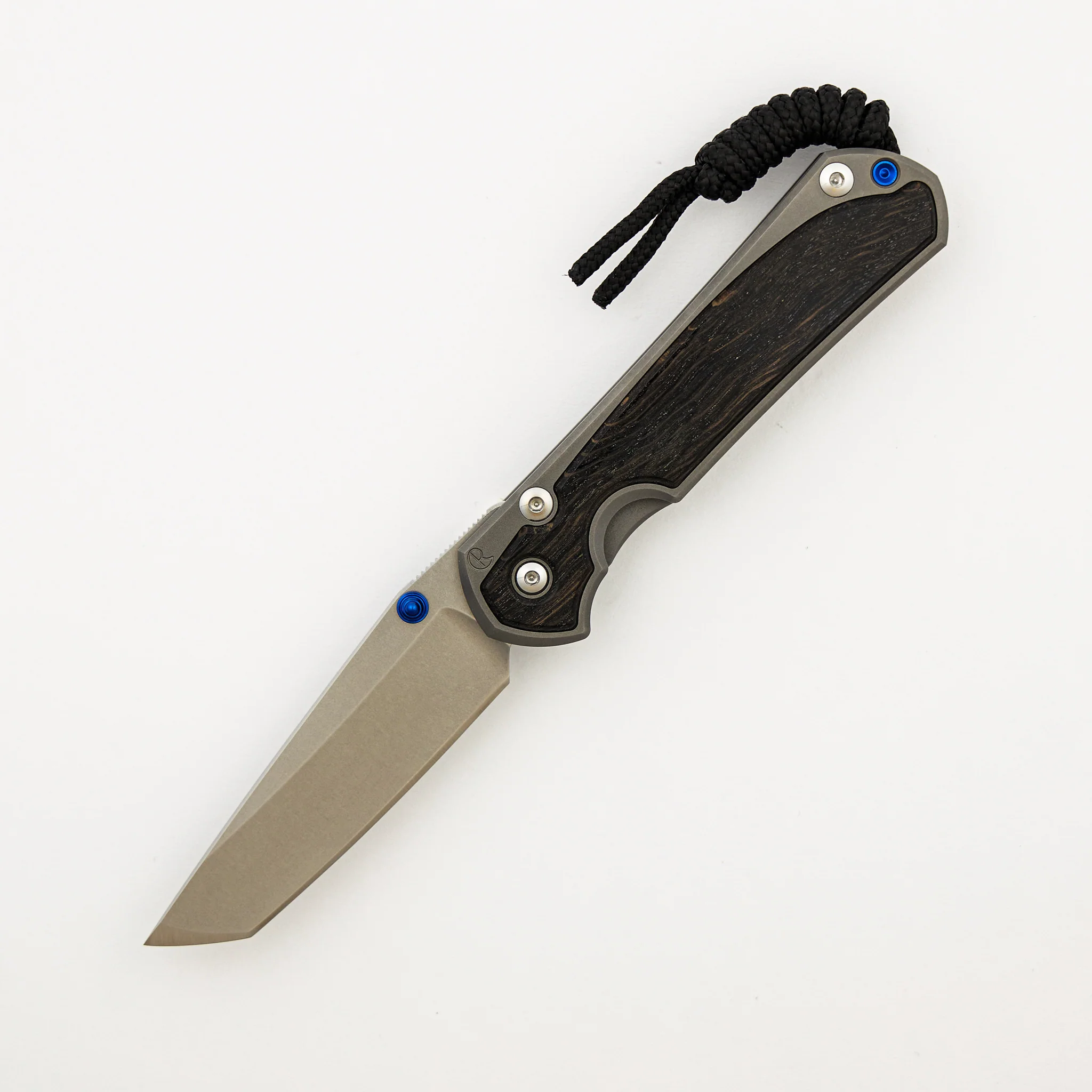 Small Sebenza 31 - Bog Oak Inlay - Tanto CPM MagnaCut Blade - Blue Double Thumb Lugs - Image 8