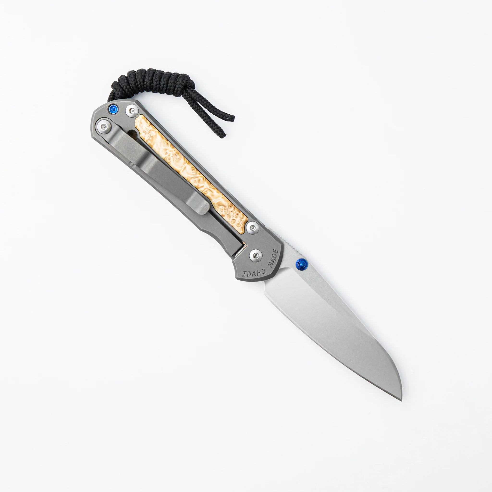 Small Sebenza 31 - Box Elder Inlay - Insingo CPM MagnaCut Blade - Blue Double Thumb Lugs - Image 2