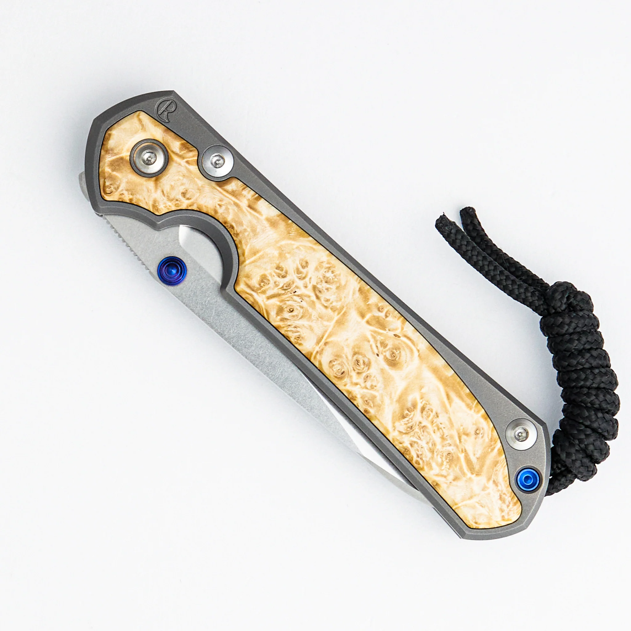 Small Sebenza 31 - Box Elder Inlay - Insingo CPM MagnaCut Blade - Blue Double Thumb Lugs - Image 3