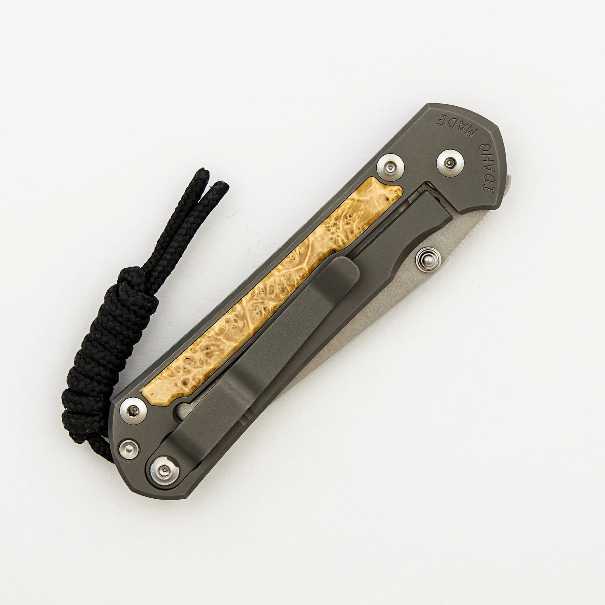 Small Sebenza 31 - Box Elder Inlay - Tanto CPM MagnaCut Blade - Silver Double Thumb Lugs - Image 4