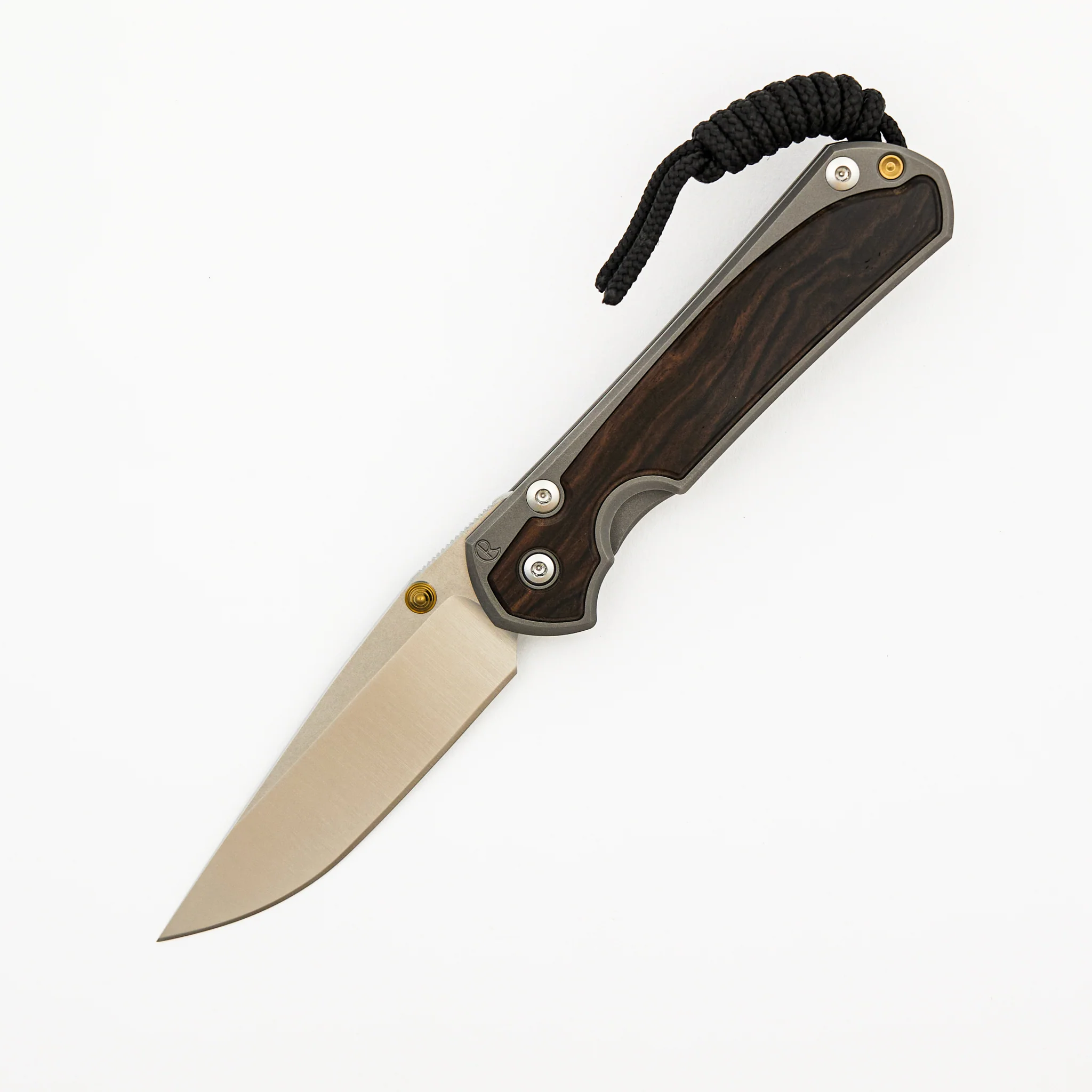 Small Sebenza 31 - Macassar Ebony Inlay - Drop Point Polished CPM MagnaCut Blade - Gold Single Thumb Lug - Image 22