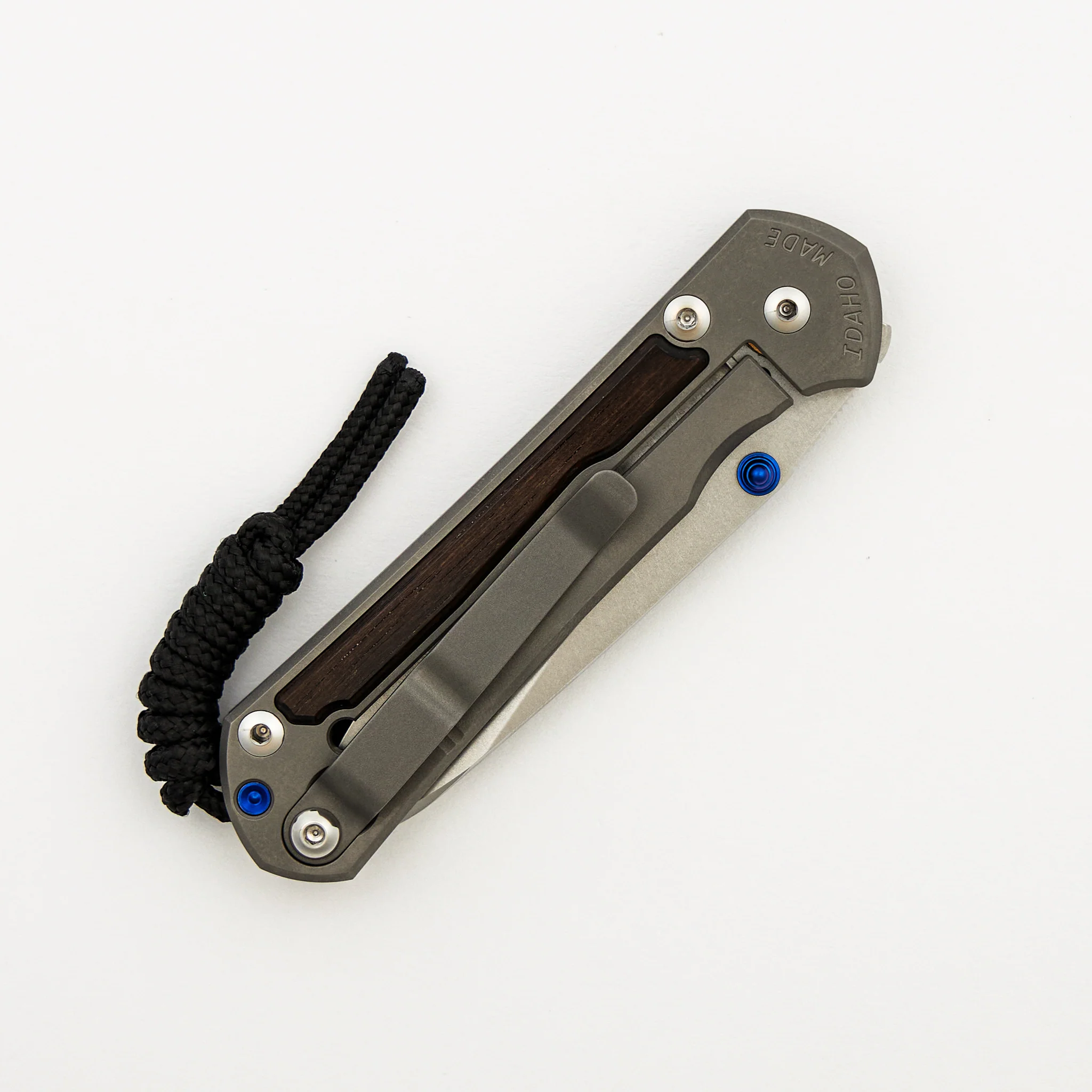 Small Sebenza 31 - Macassar Ebony Inlay - Insingo CPM MagnaCut Blade - Blue Double Thumb Lugs - Image 11