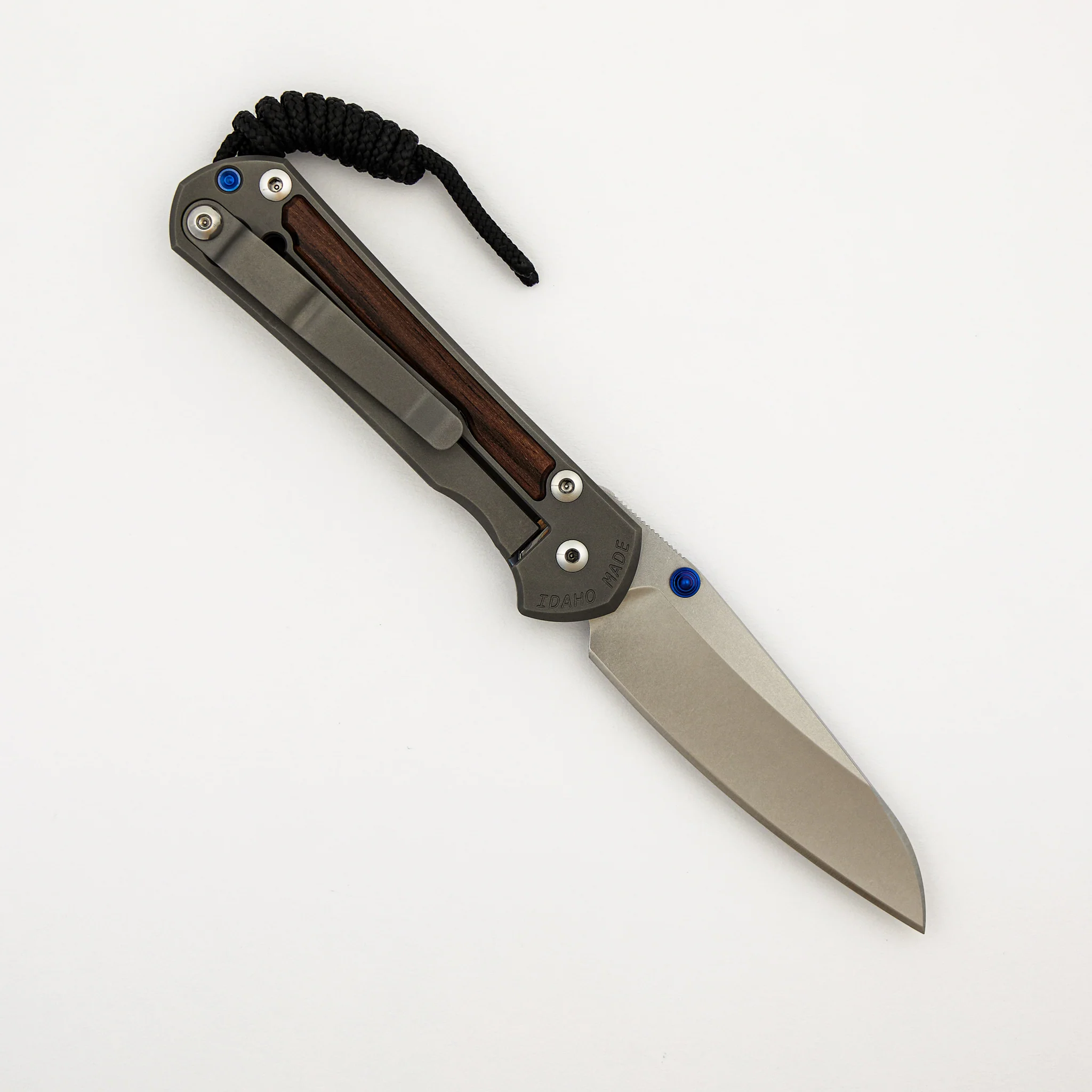 Small Sebenza 31 - Macassar Ebony Inlay - Insingo CPM MagnaCut Blade - Blue Double Thumb Lugs - Image 23