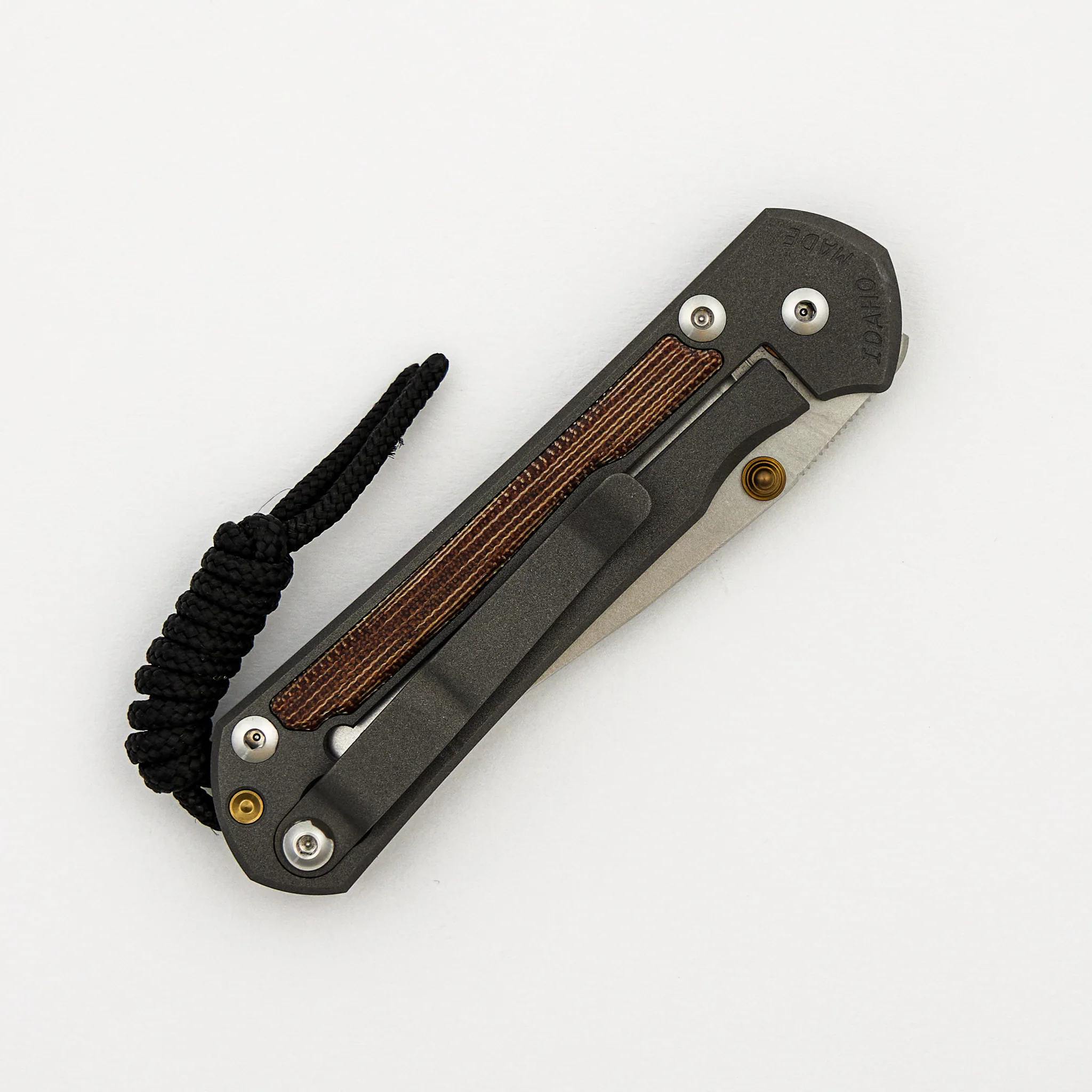 Small Sebenza 31 - Natural Canvas Micarta Inlay - Drop Point CPM MagnaCut Blade - Gold Double Thumb Lugs - Image 4